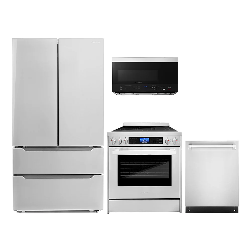 Cosmo 4-Piece Appliance Package - 30-Inch Single Oven Electric Range, Over-the-Range Microwave, Dishwasher, and Refrigerator in Stainless Steel (COS-4PKG-001)