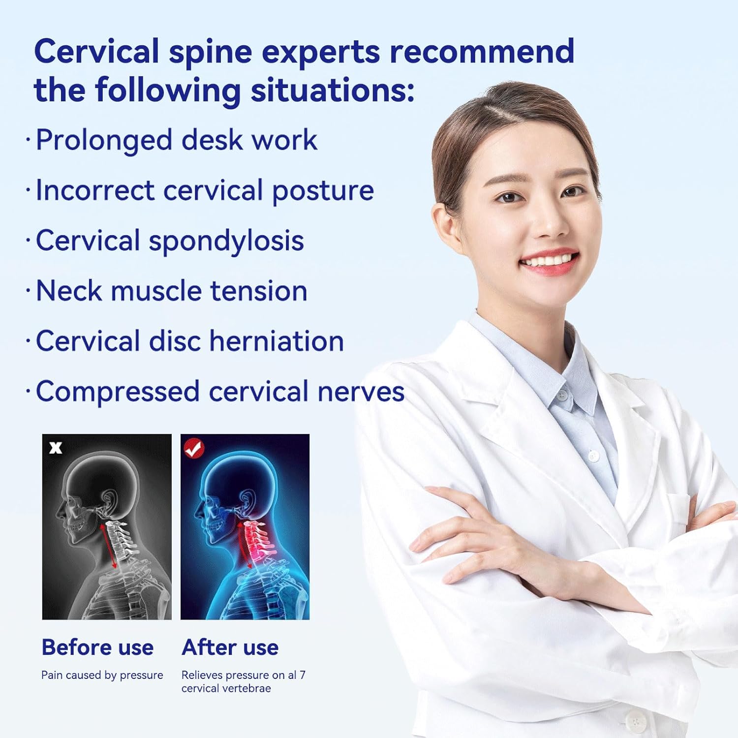 Cervical Traction Device, Adjustable Neck Stretcher for Pain Relief, Lightweight Neck Support Brace for Cervical Spine Decompression, Ergonomic Design for Home, Office & Travel Use