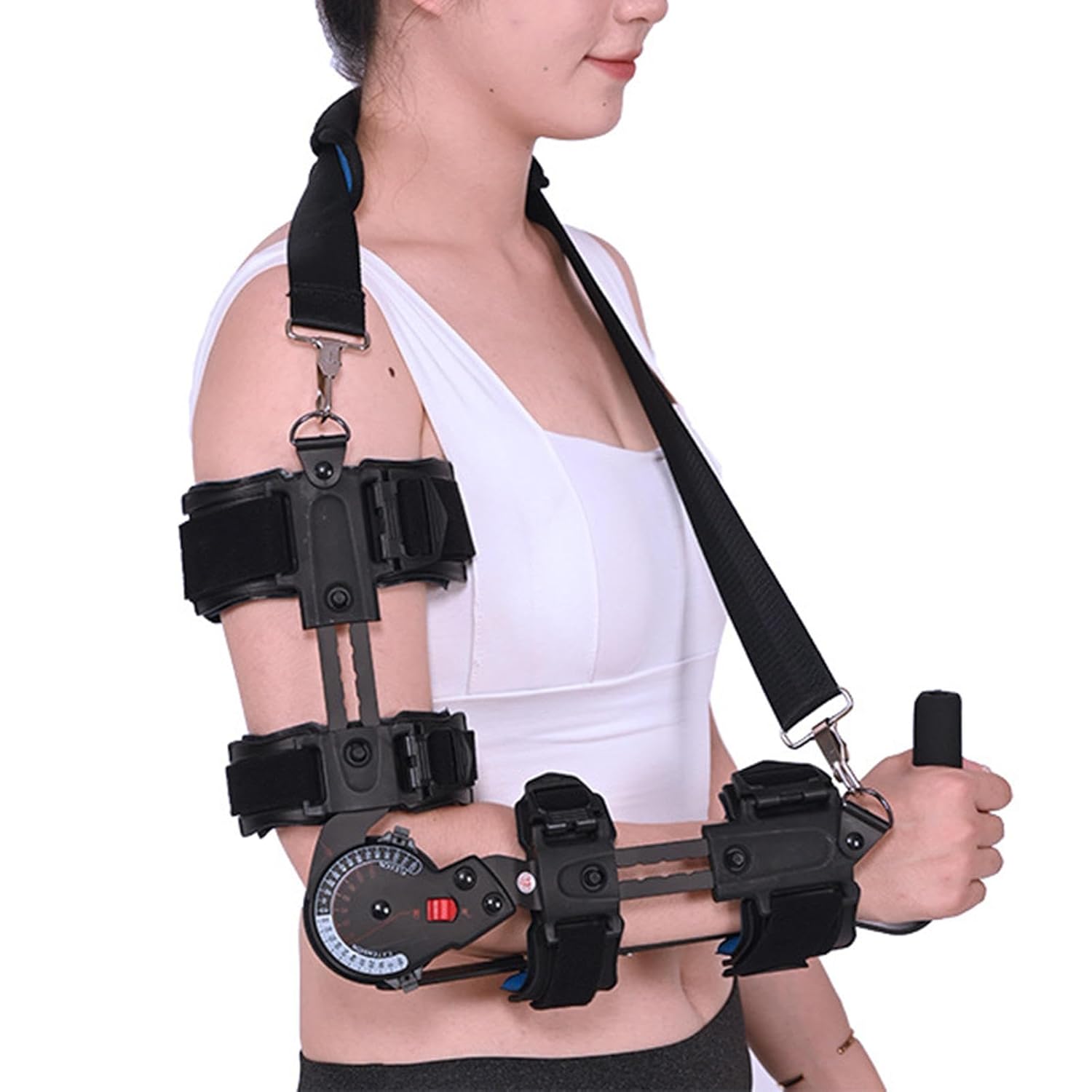 PopieL Hinged Rom Elbow Brace with Adjustable Chuck, Elbow Joint Fixed Brace for Arm Injury Recovery, Forearm Elbow Support Sling for Elbow Fracture and Ligament Instability Injury,right
