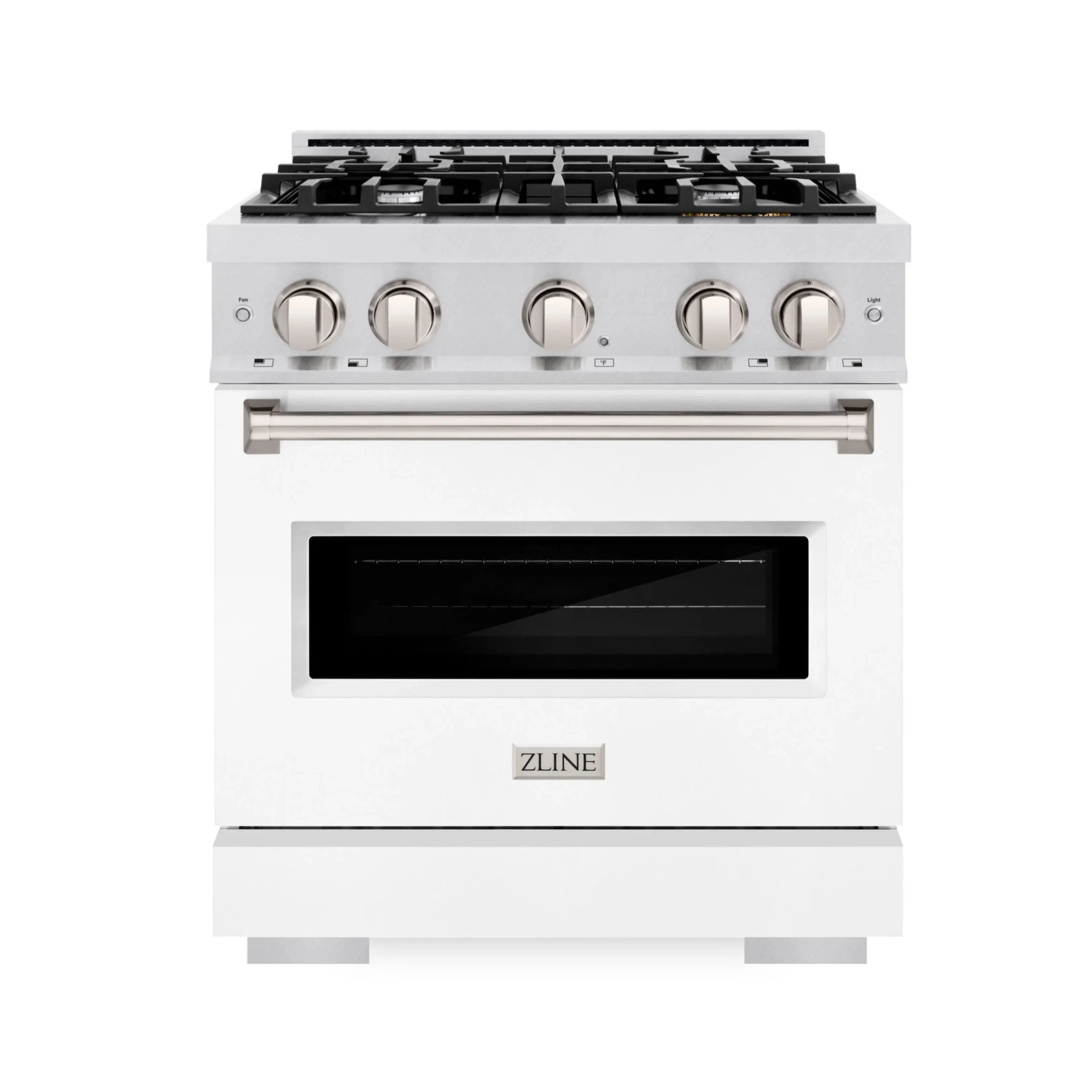 ZLINE 30-Inch Classic Series Dual Fuel Range with 4 Gas Burner Cooktop and 4.2 Cu. Ft. Electric Convection Oven in Satin Stainless Steel with White Matte Door (CDRS-WM-30)