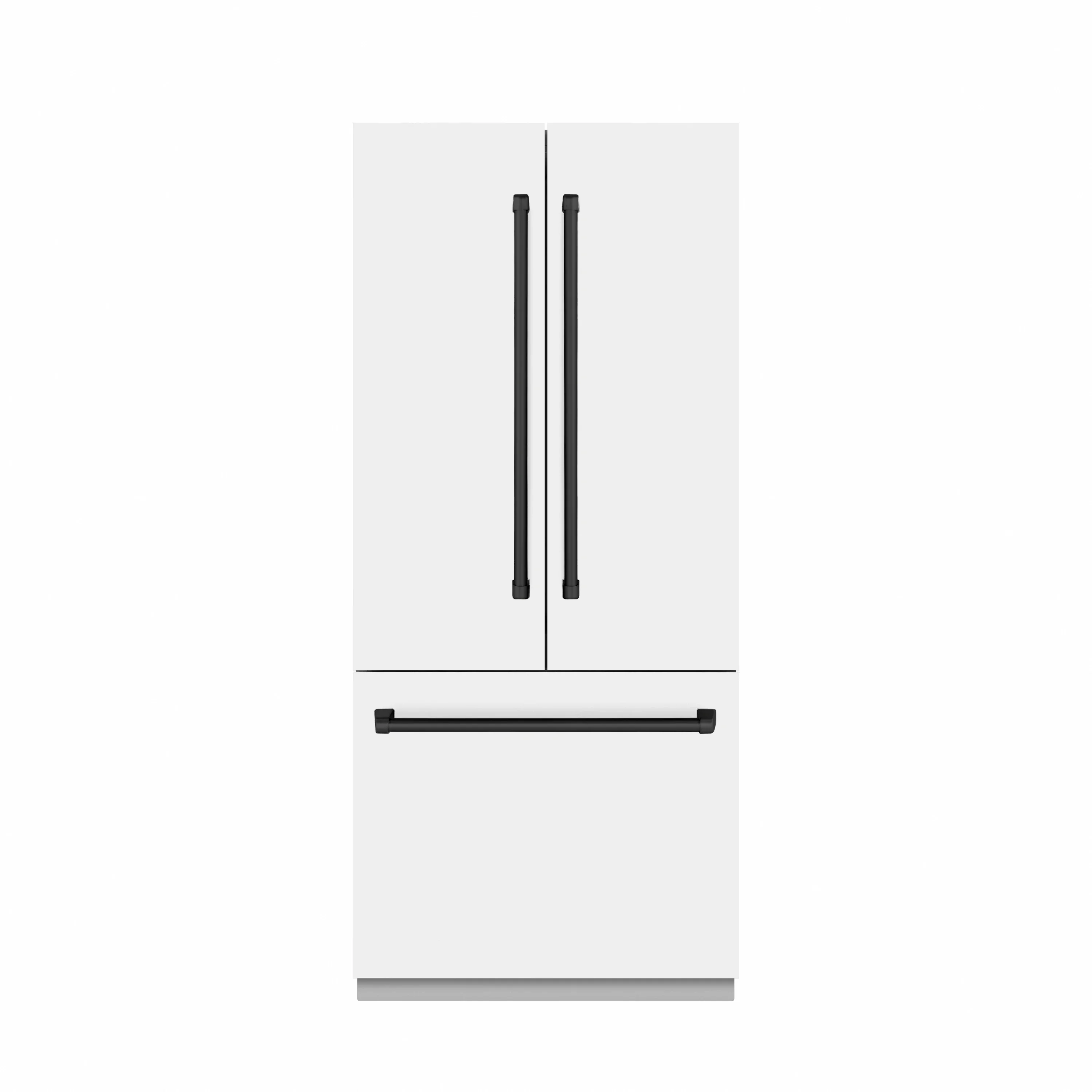 ZLINE Autograph Edition 36-Inch 19.6 Cu. Ft. French Door Built-In Bottom Freezer Refrigerator with Water Dispenser and Ice Maker in White Matte with Graphite Gray Interior and Matte Black Accents (GRBIVZ-WM-36-MB)