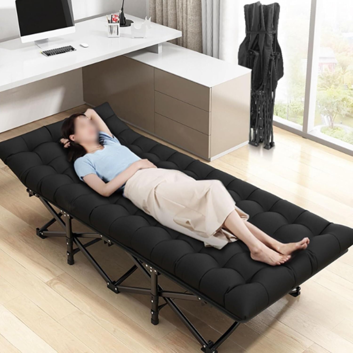 TIST Lightweight Folding Bed Lightweight Steel Tubular Frame, Portable Foldable Adult Bed, Suitable for Guests, Camping, Home Office, Vacation and Hospital Use. Camping Folding Bed