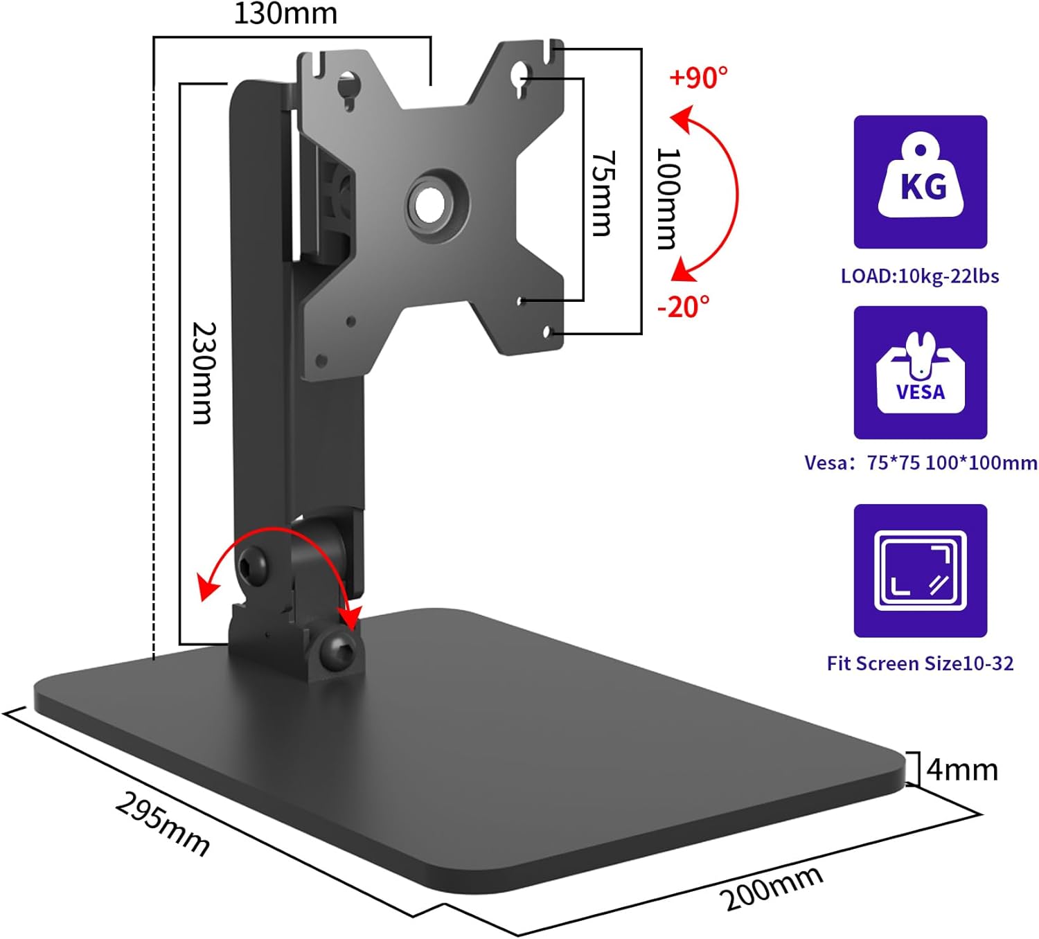 Adjustable Monitor Stand for 13-32 inch Touchscreen, Foldable Monitor Arm Can Tilt/Swivel, Heavy Duty Stand for Desk Support 22lbs Computer