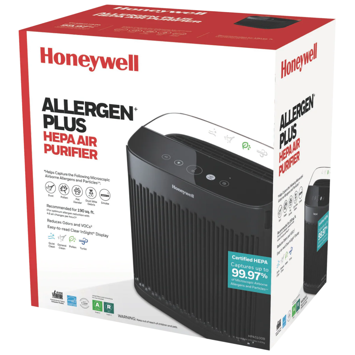 Honeywell HPA5100B Allergen+ True HEPA Air Purifier for Smoke, Pollen, and Dust