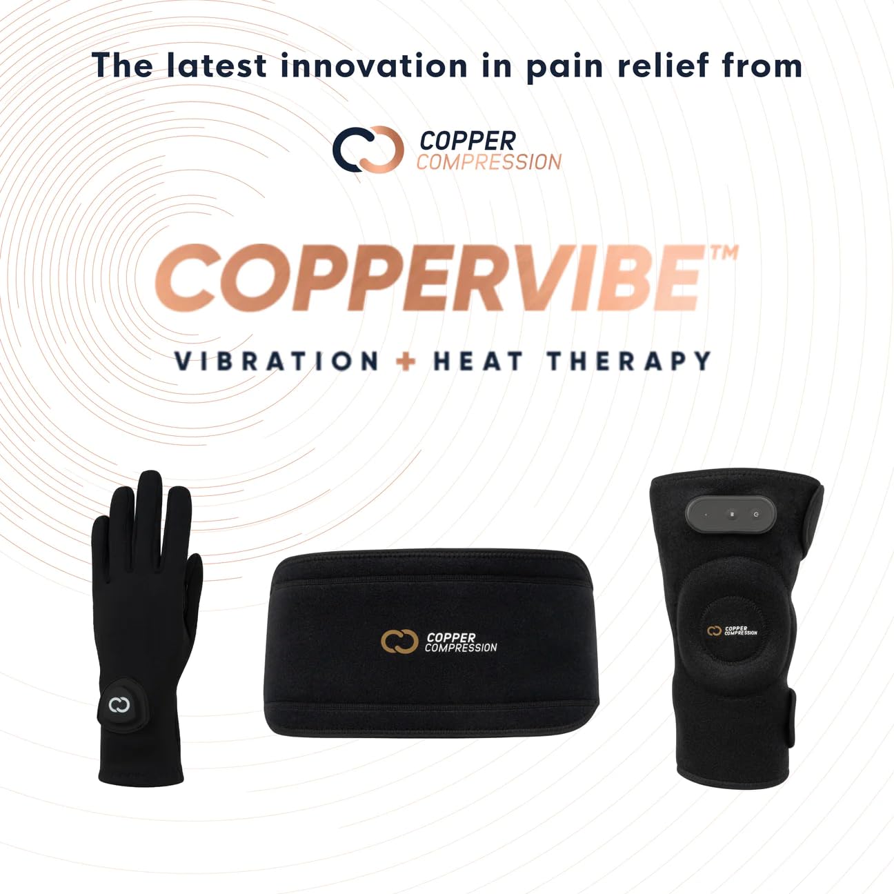 Copper Compression CopperVibe Vibration + Heat Therapy Knee/Elbow Brace Support Vibrating Heating Pad Massager for Joint Pain Relief, Arthritis, Meniscus Tear, Tennis - For Women & Men - 1 Wrap