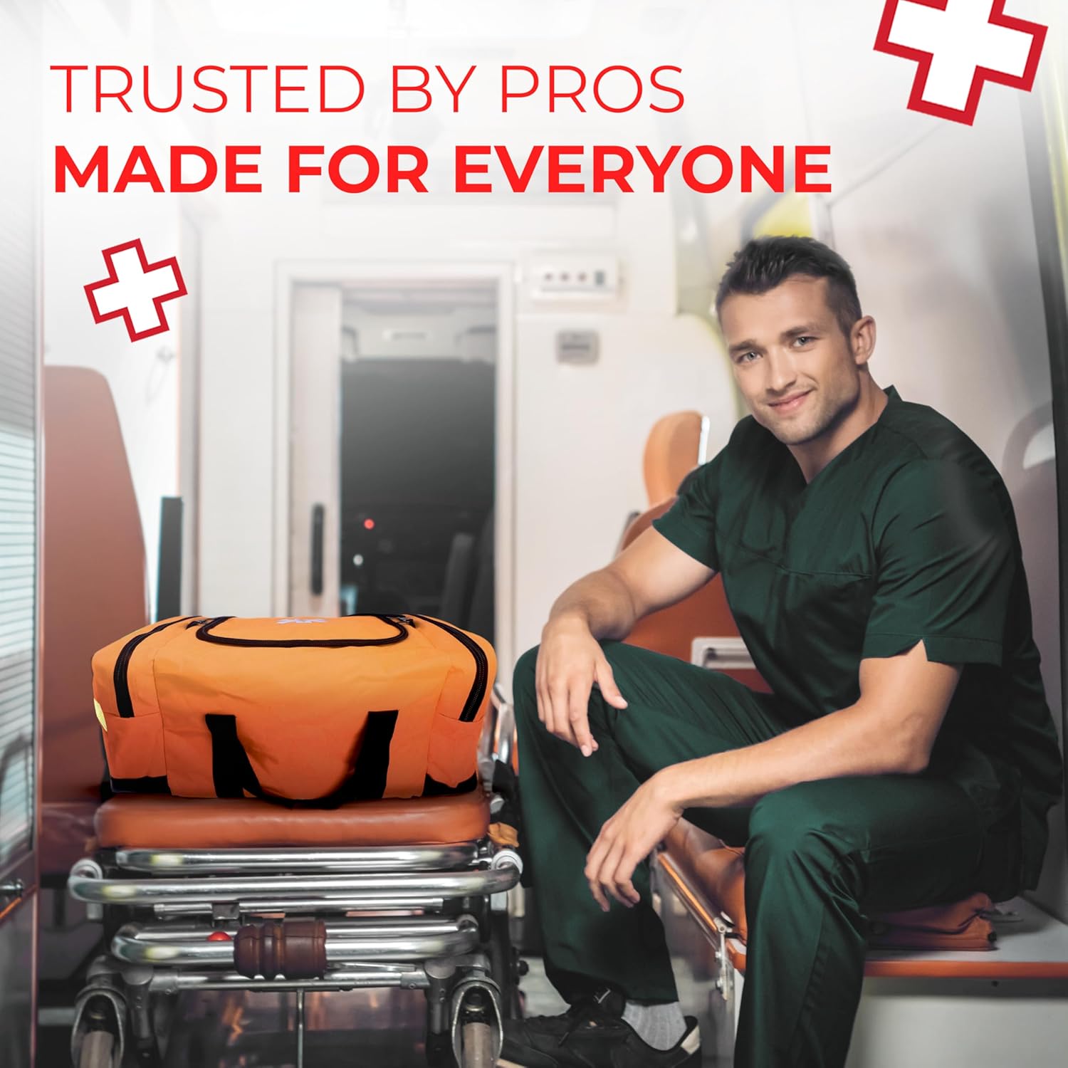 First Responder Trauma First Aid Kit Bag – Fully Stocked Emergency Medical Kit for Workplace, Vehicle & Home – OSHA & ANSI Compliant – Portable – Orange