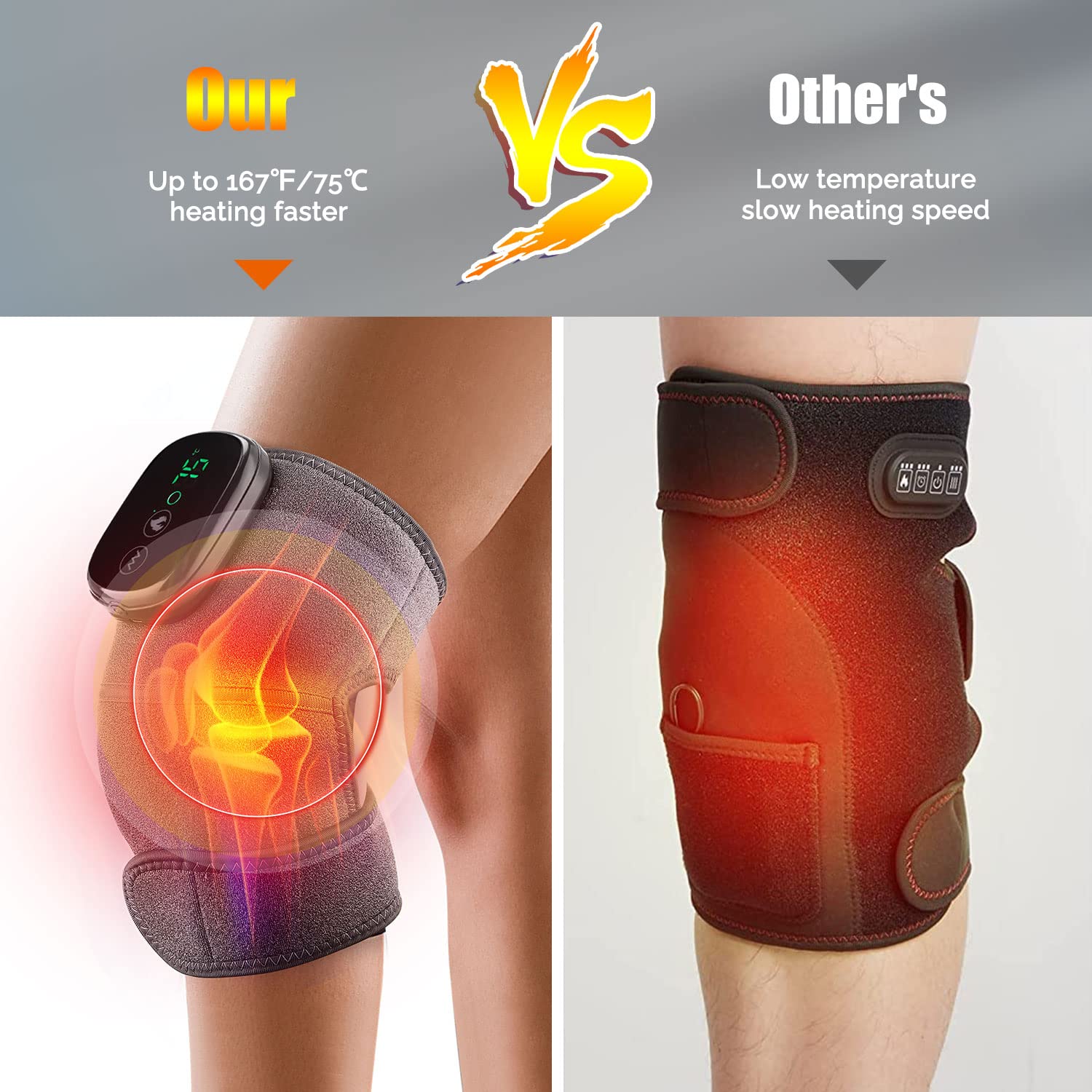 MOAJAZA Heated Knee Massager Shoulder Heating Pads Elbow Brace 3 in 1 with Vibration, Cordless Rechargeable Heating Knee Warmers Wrap for Shoulder Elbow Knee Stress Relief 2 Packs