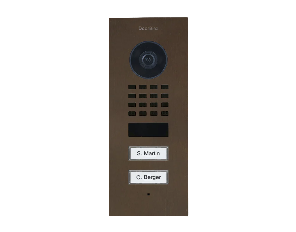 DoorBird D1102V Flush-Mount IP Video Door Station, 2 Call Button in  Architectural Bronze