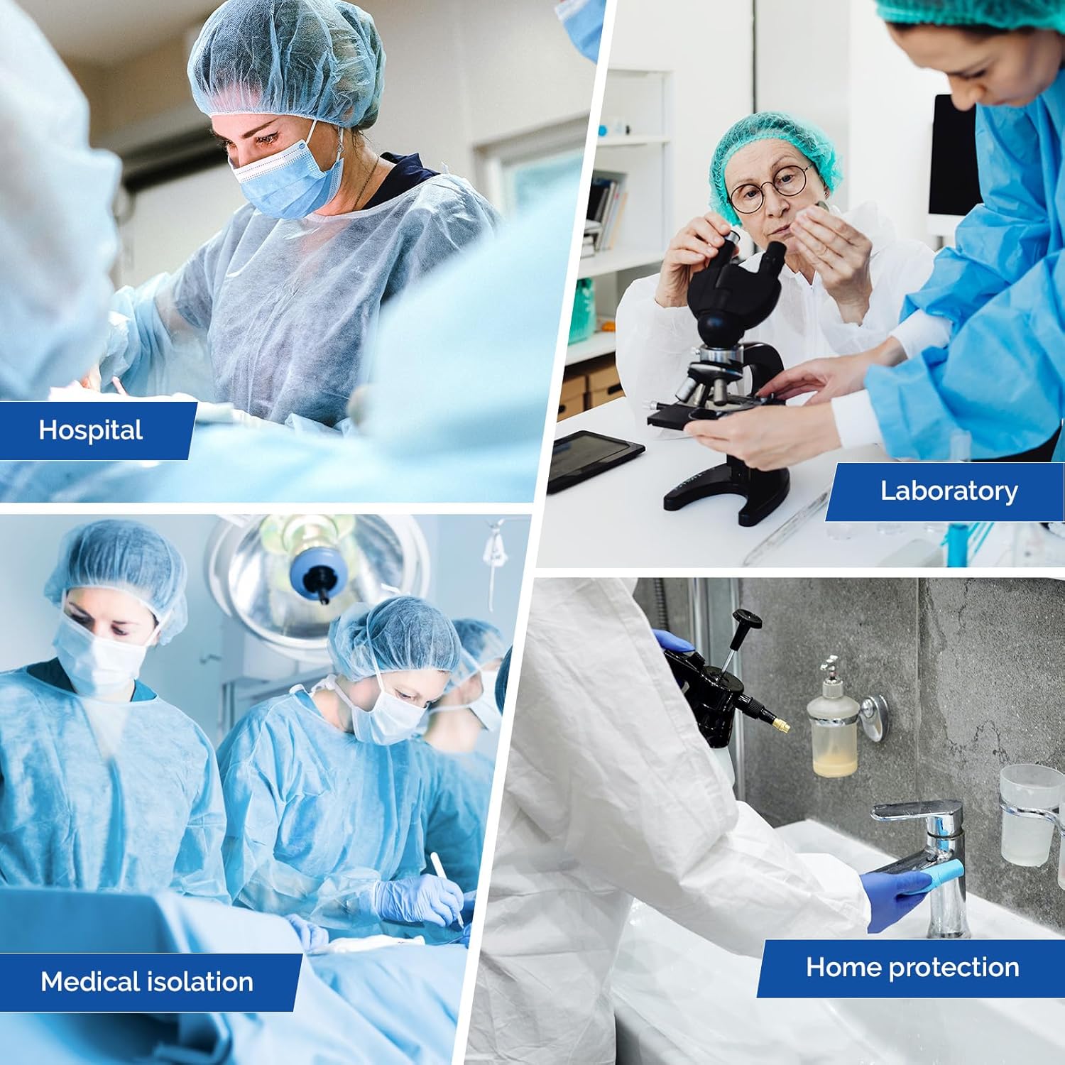 JMU 100 Pcs Disposable Isolation Gowns Bulk, Polypropylene Medical Gowns Long with Knitted Cuffs Bundle with 1000 Pcs Shoe Covers Disposable, Non-Woven Fabric Shoes Covers, Blue