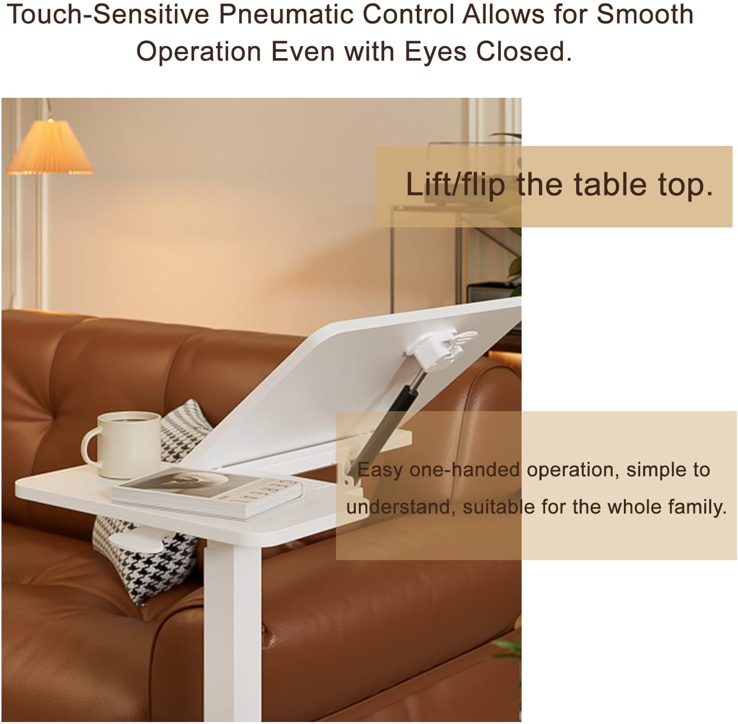 Overbed Table with Swivel Hidden Wheels Adjustable Height, with Laptop Desk Cart Table Over, Mobile Standing Desk for Hospital and Home Use(Brown)