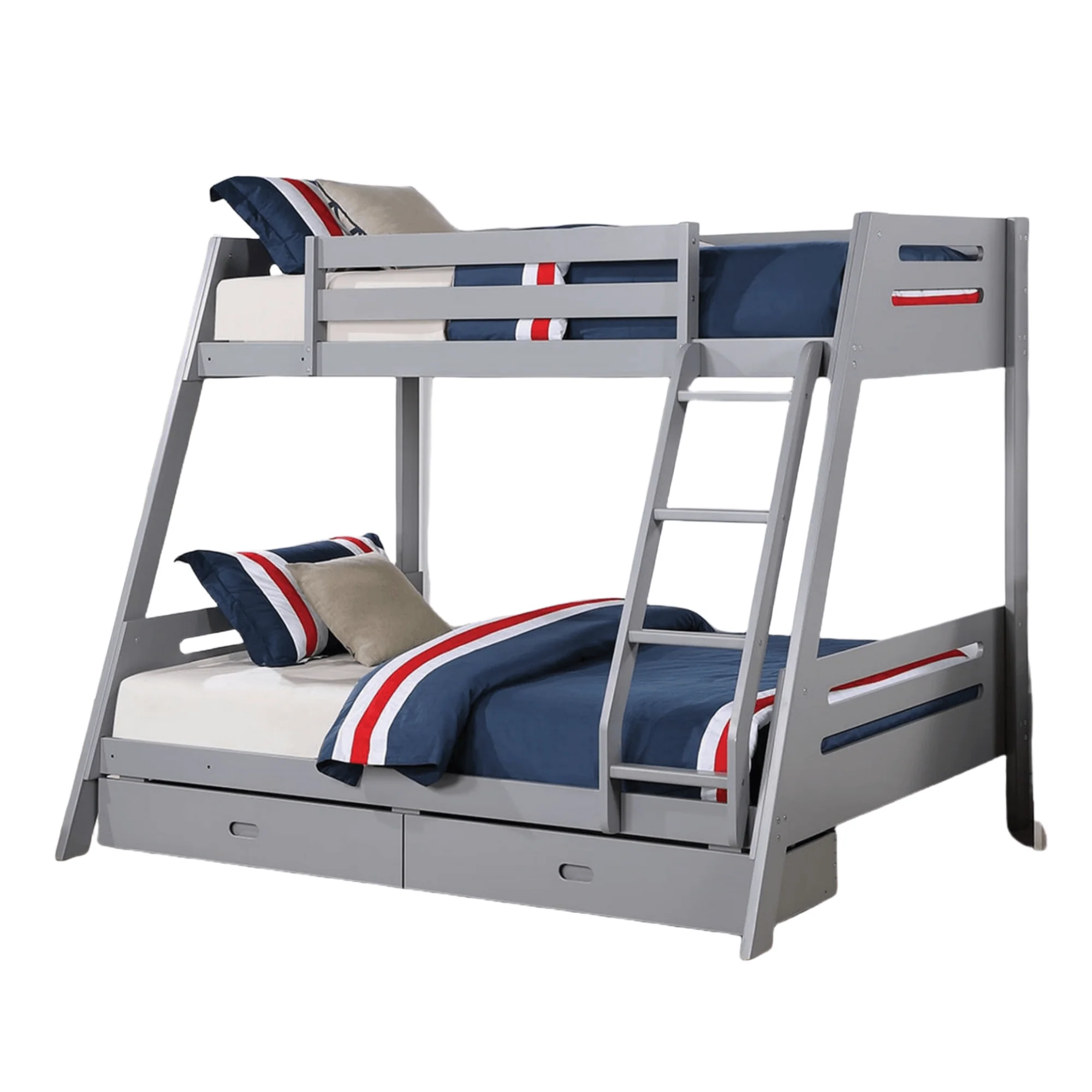 Parrot Uncle Solid Wood Twin / Full Bunk Bed with Reversible Angled Ladder and Underbed Drawers