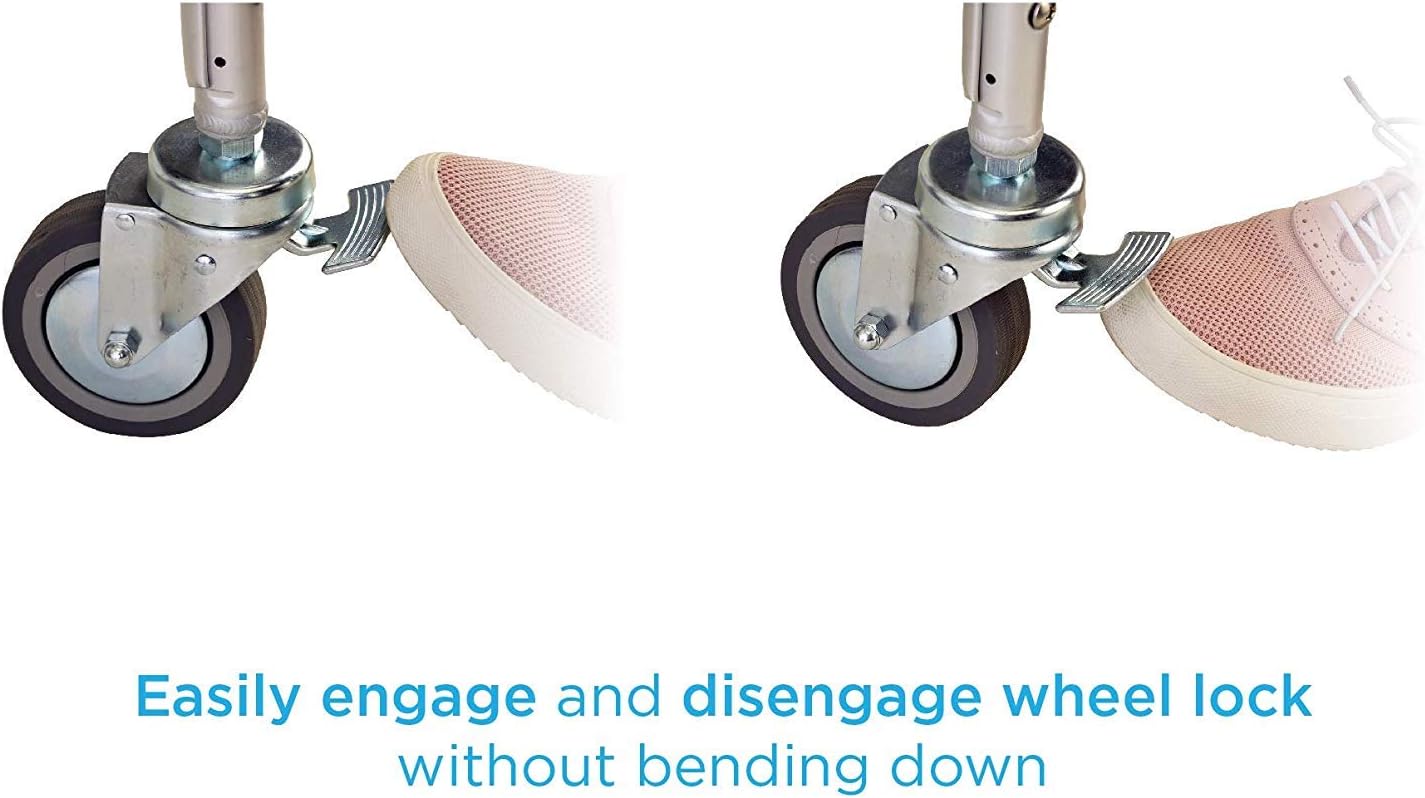 NOVA Medical Produs Rolling Shower Commode Chair with Locking Wheels and Removable Footrests, Over The Toilet Wheeled Commode,White, 1 Count