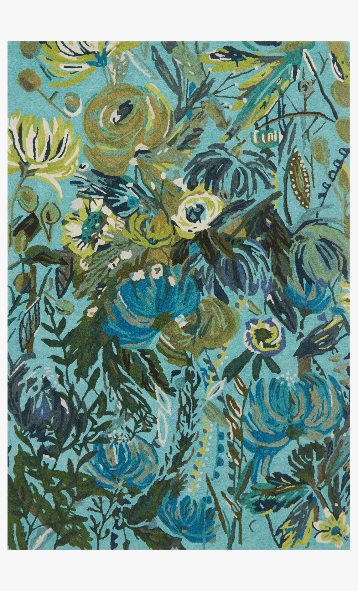 Loloi Wild Bloom Collection - Contemporary Hooked Rug in Aqua & Green (WV-03)
