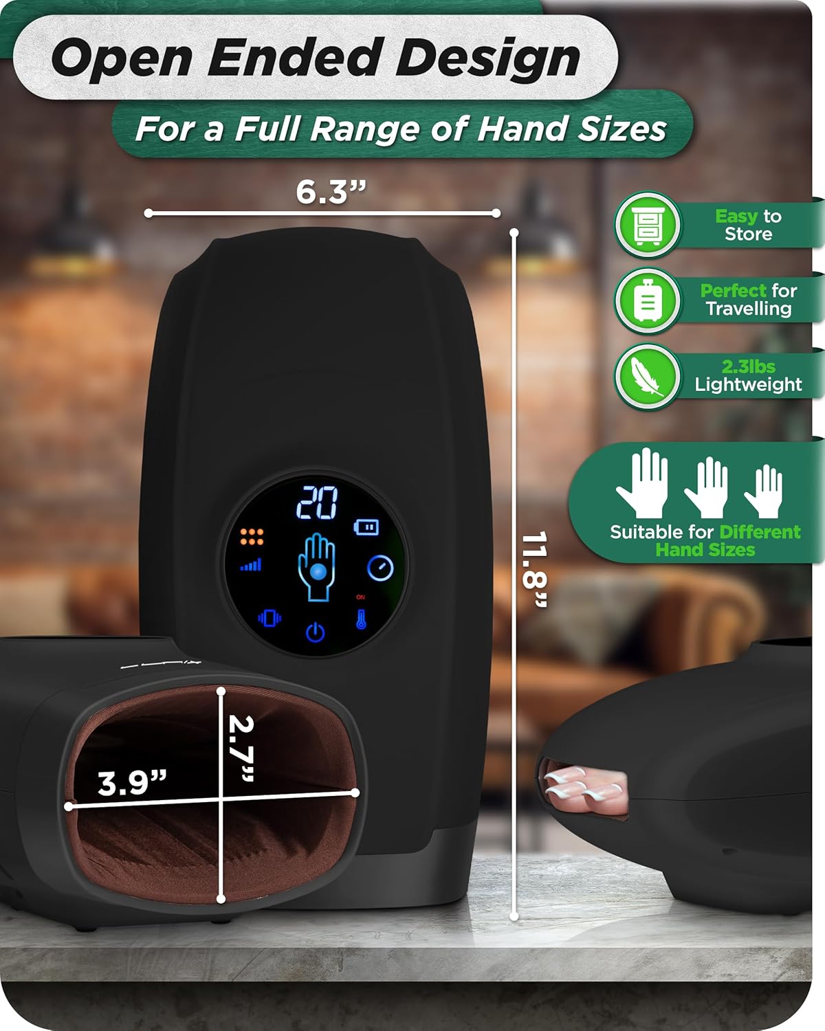 Lunix LX7 Electric Hand Massager with Compression, Pressure Point Therapy for Arthritis, Pain Relief and Carpal Tunnel, Shiatsu Massage Machine with Heat, with Hand Warmer, Black