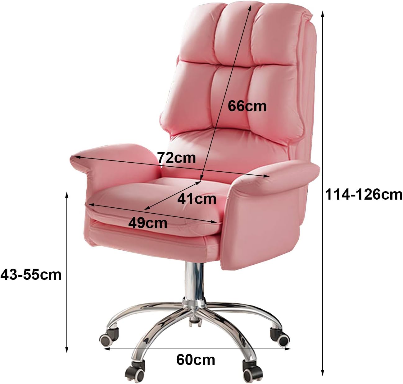 Adjustable Computer Chair High Back Office Desk Chair Lumbar Support Upholstered PU Leather Cushion with Armrests (Pink