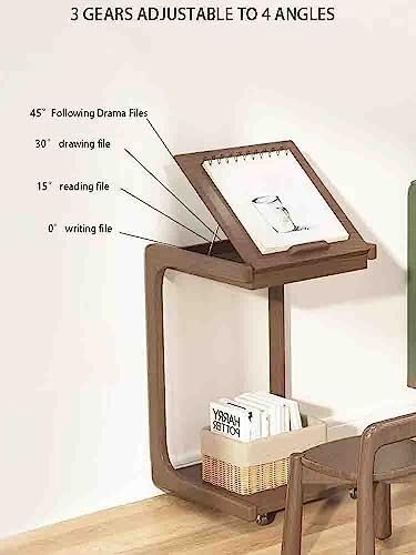 Overbed Table with Wheels, Solid Wood Side Table, Removable C-Shaped Bedside Table Side Cabinet for Hospital & Home Medical Use(L 60 CM)