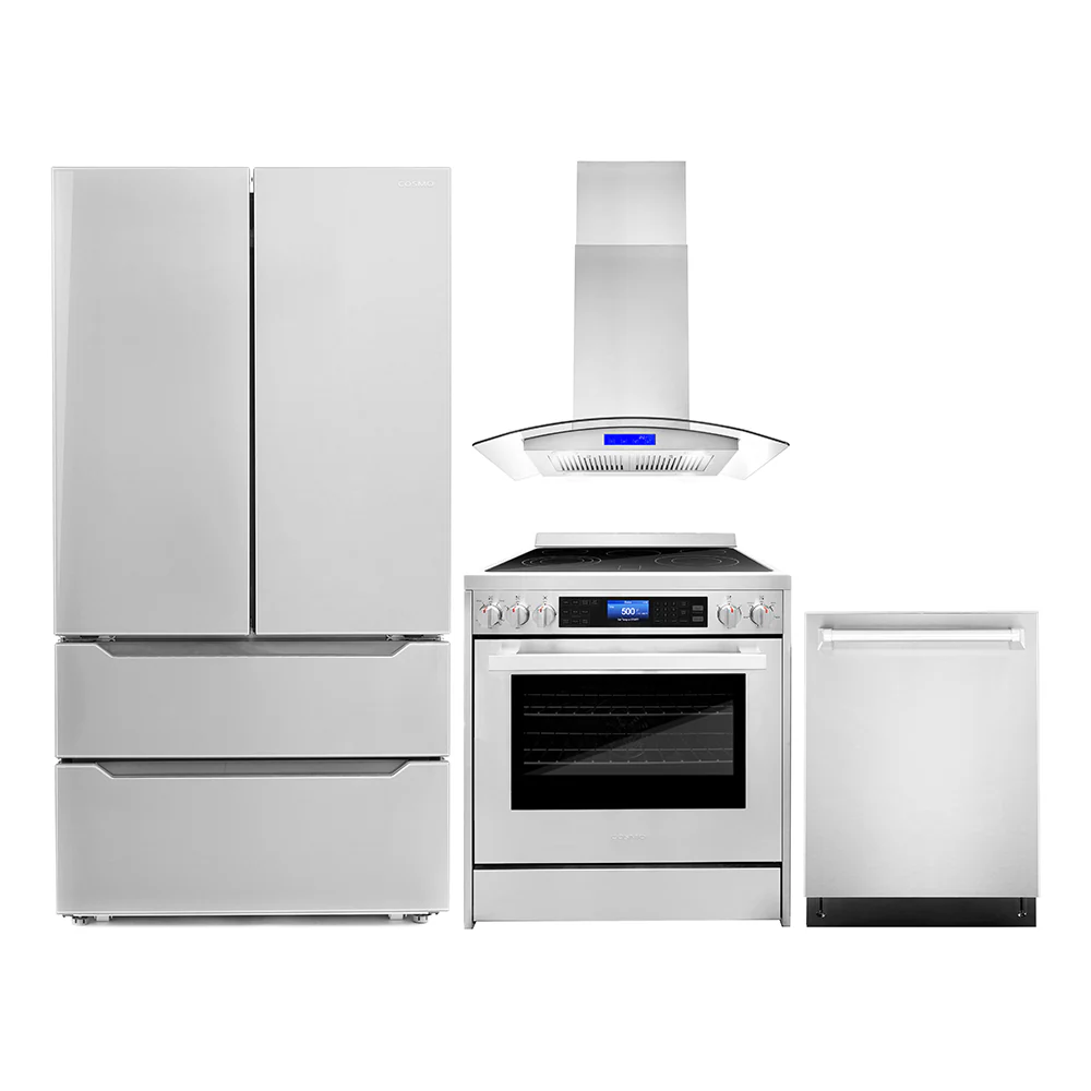 Cosmo 4-Piece Appliance Package - 30-Inch Electric Range, Island Range Hood, Dishwasher, and Refrigerator (COS-4PKG-033)