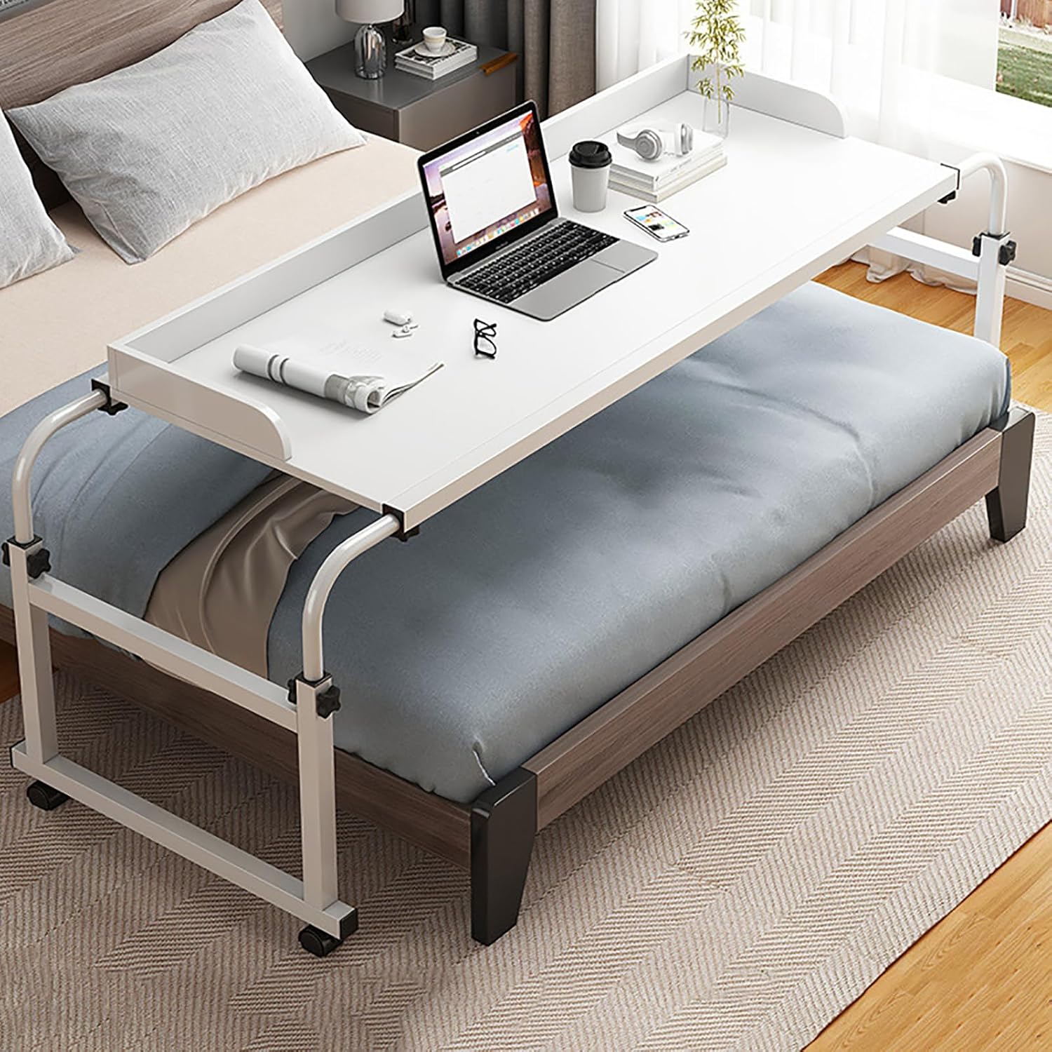 Hospital Table Over Bed for Home Use Swivel,Over The Bed Table with Wheels,Adjustable Height Table,Hospital Bed Table,Chair Cart,Laptop Desk for Bed,Recliner Table,Perfect for Hospital Famil