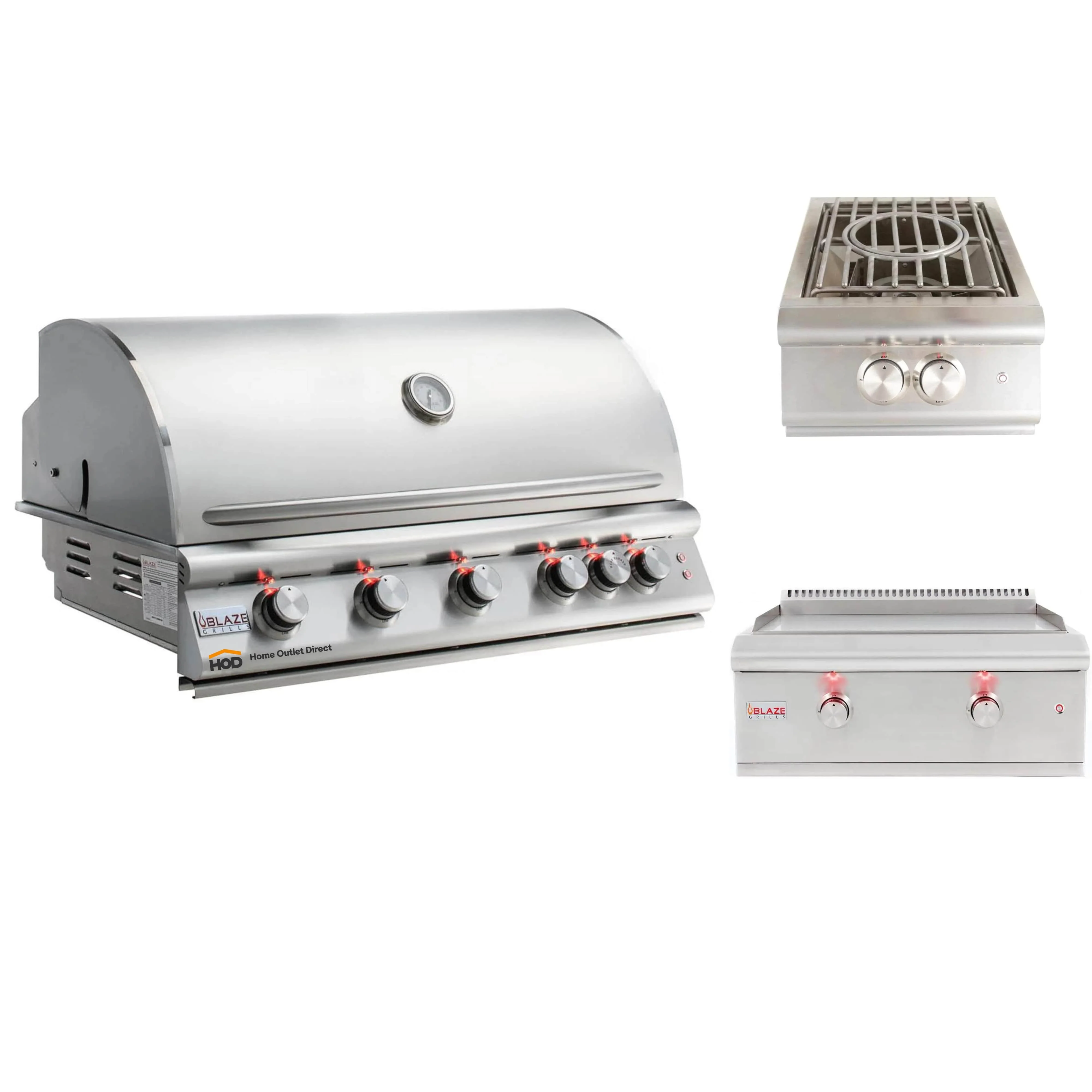 Blaze Grill Package - Premium LTE 40-Inch 5-Burner Built-In Natural Gas Grill, Side Burner and Griddle in Stainless Steel