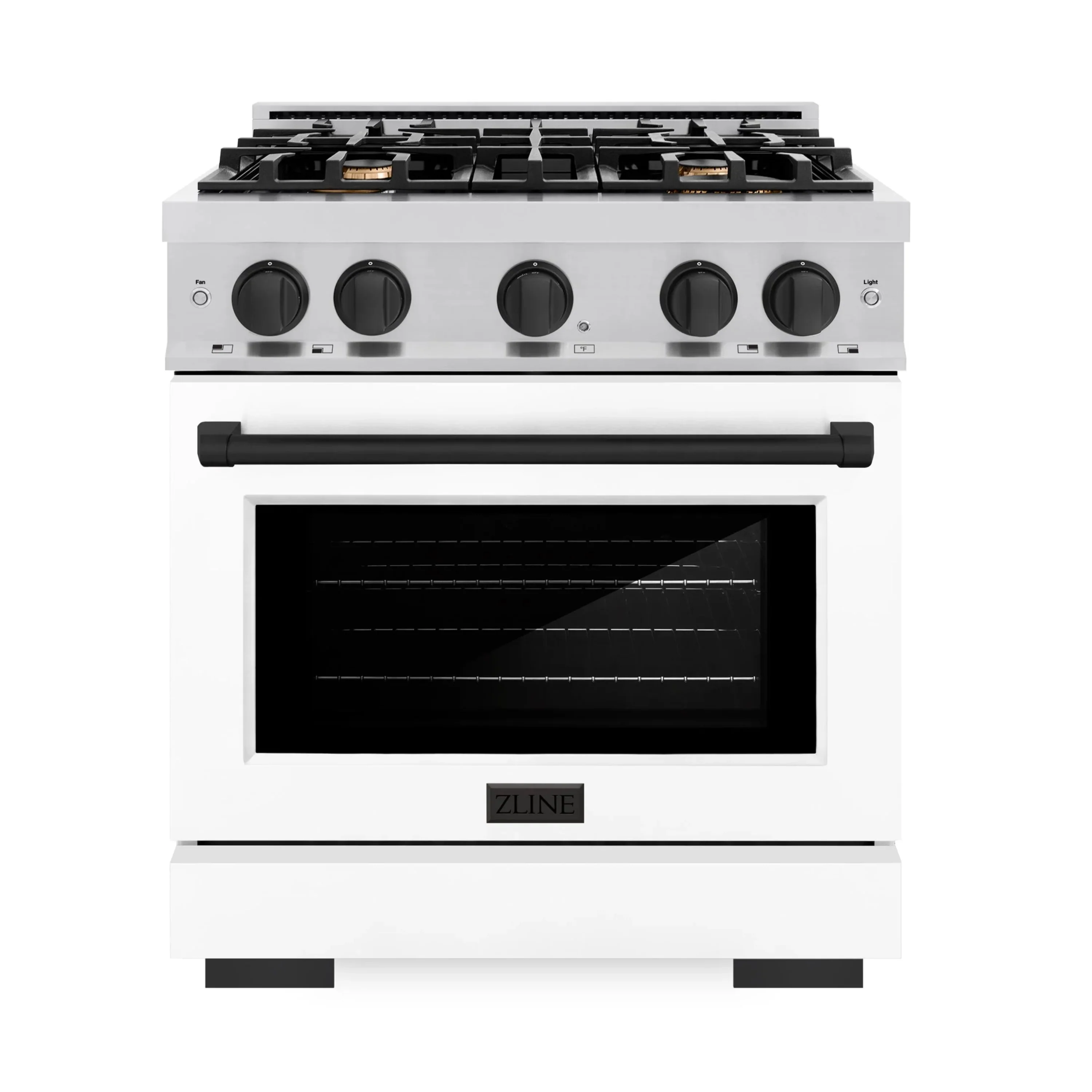 ZLINE Autograph Edition 30-Inch Select Series Dual Fuel Range with 4 Gas Burner Cooktop and 4.2 Cu. Ft. Electric Convection Oven in Stainless Steel with White Matte Door and Matte Black Accents (HDRZ-WM-30-MB)