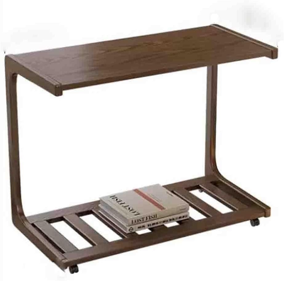 Overbed Table with Wheels, Solid Wood Sofa Side Cabinet, Movable C-Shaped Table for Living Room, Hospital & Home Use, Adjustable Height(L 80 CM)