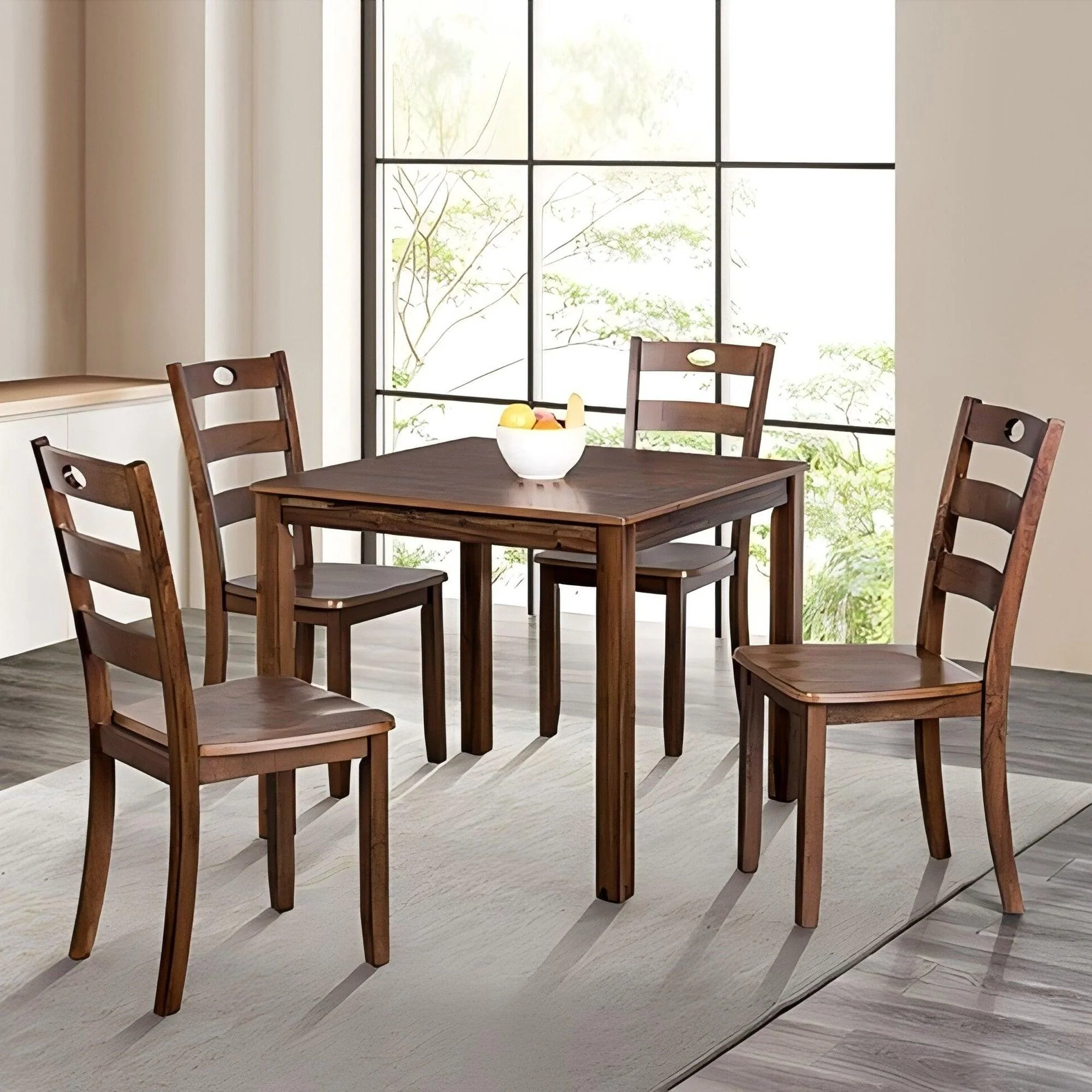Parrot Uncle 30-Inch Solid Rubberwood 5-Piece Dining Table Set with Slat Back Chairs