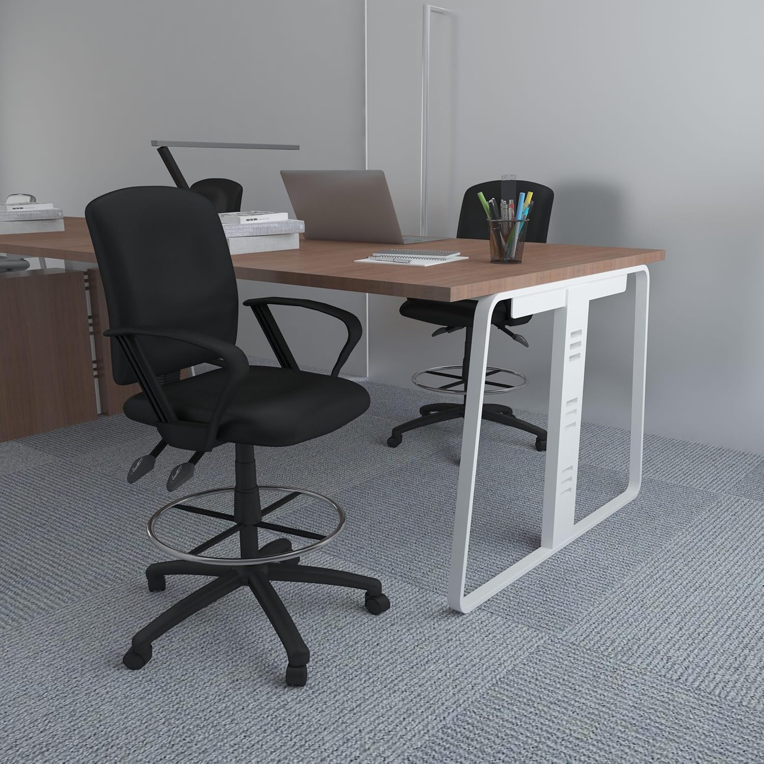 BOSS Multi-Function Leatherplus Drafting Stool with Loop Arms, Black (B1647)