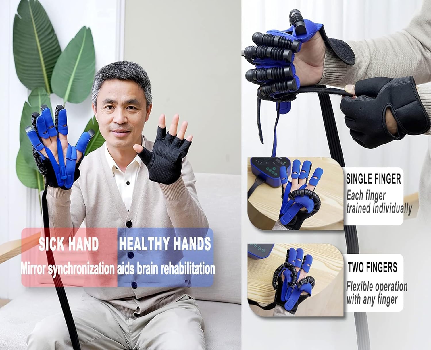 Rehabilitation Robot Gloves Both Hands Finger Rehabilitation Five-Finger Training AI Smart Chip Integrated Touch Screen Electric Rehab& Physical Therapy Gloves(Size:M Code,Color:Both Hands)