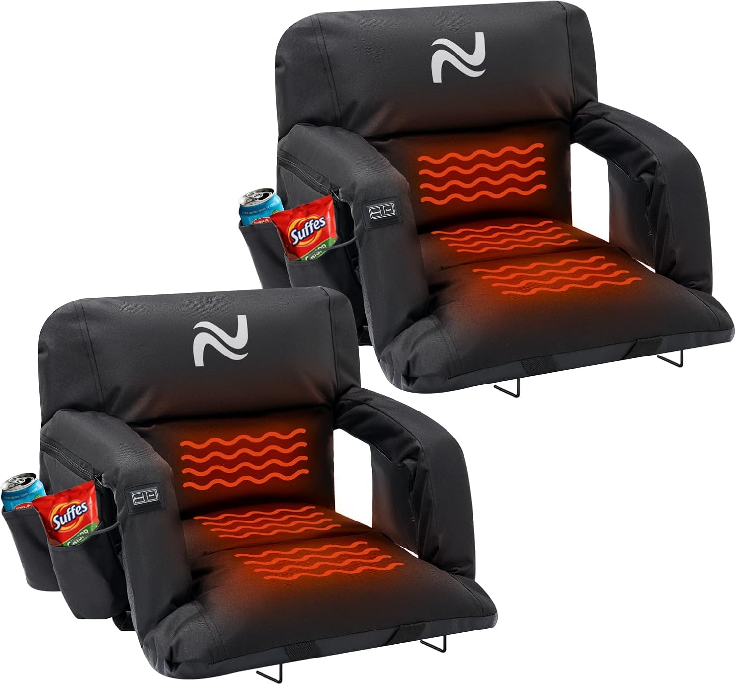 NAIZEA Wide Heated Stadium Seat for Bleachers w/Back Support & Cushion, Portable Bleacher Seats Foldable Stadium Chair with Armrests for Sports Events, Outdoor, Camping, Hiking-No Power Bank
