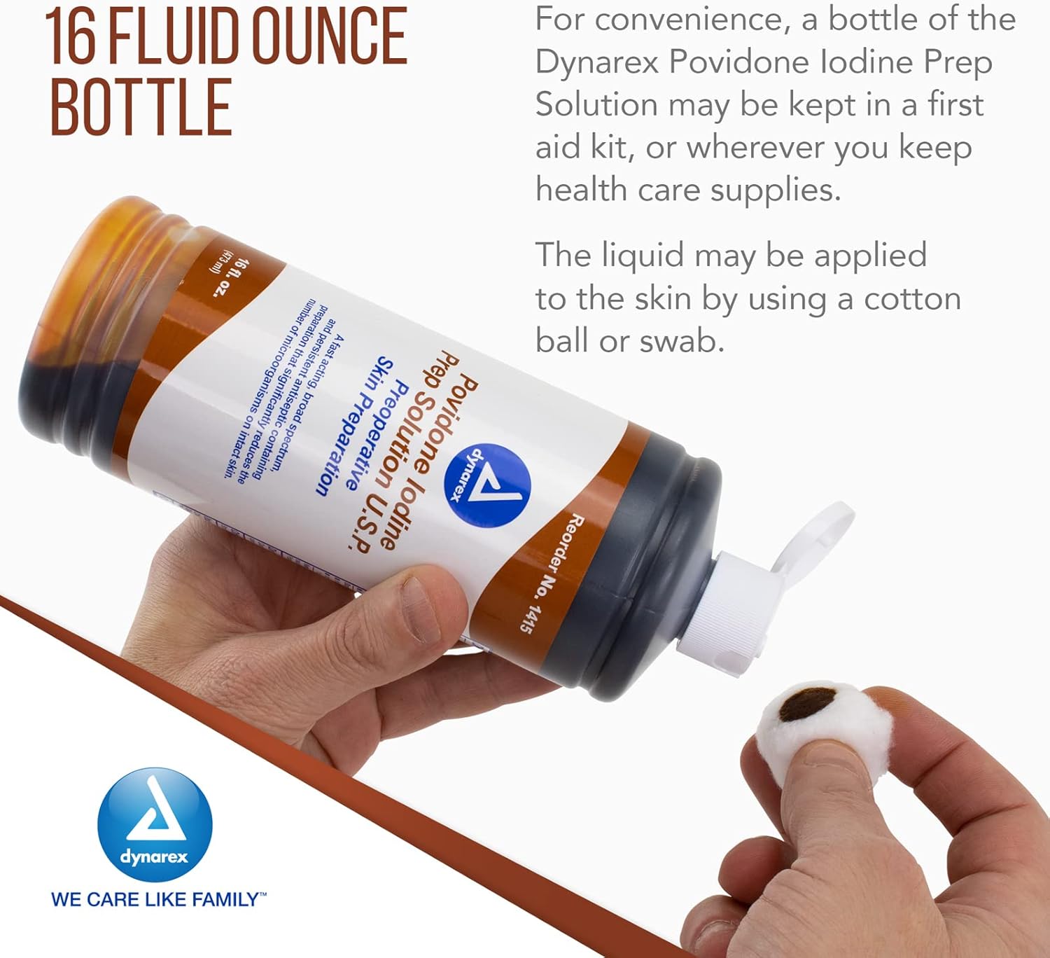 Dynarex Povidone Iodine Prep Solution USP, Effective Topical Antiseptic for Skin Cleansing and Preparation Prior to Medical Procedures, Brown, 1 Case, 24-16 Fluid Ounce Bottle