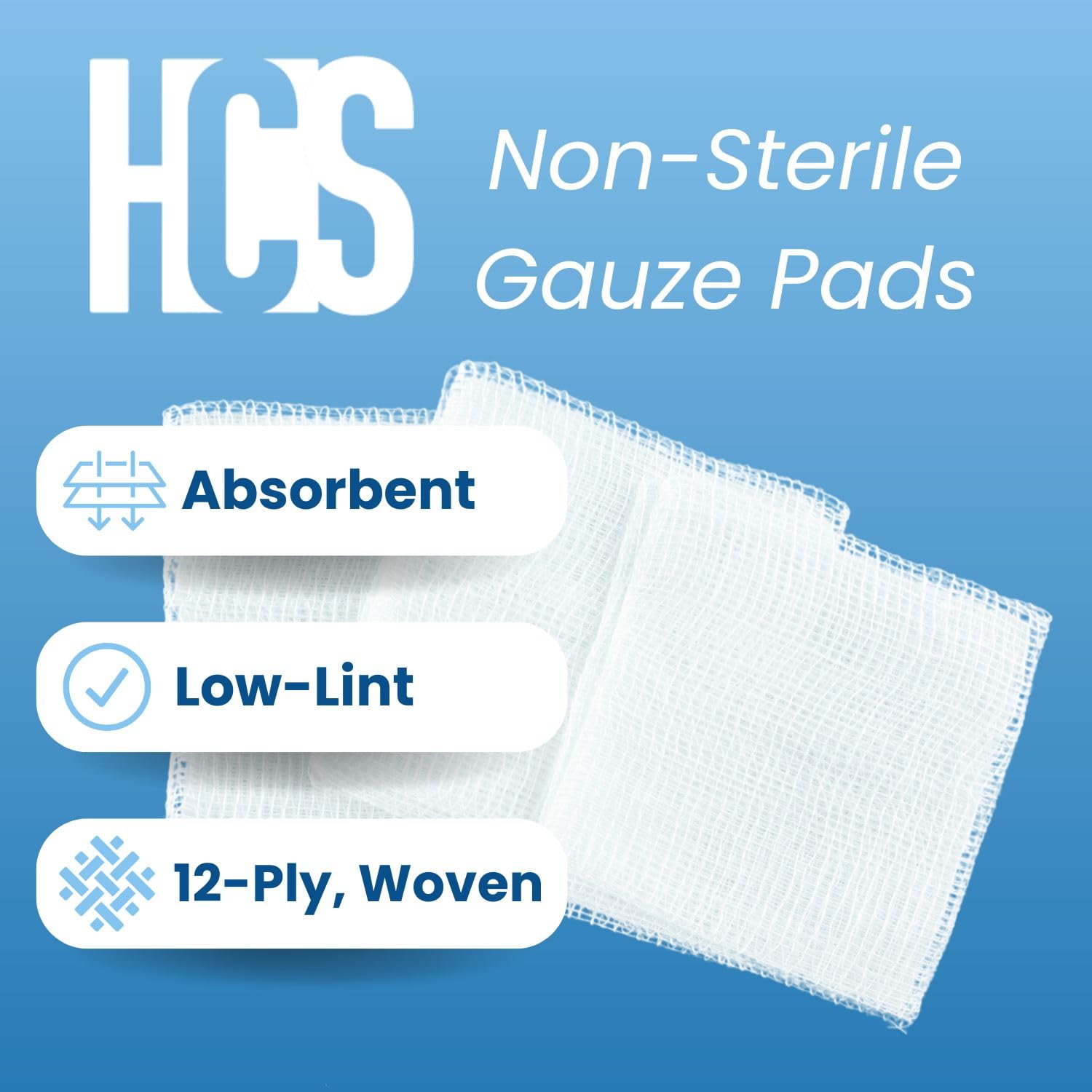 HCS Bulk Woven Gauze Sponges 2x2 - Non-Sterile, 12-Ply (8000-Count) - 100% Cotton, Absorbent, Low-Linting Squares - 2x2 Gauze Pads - Medical Supplies, Wound Care, First Aid, Surgical Use, Dental
