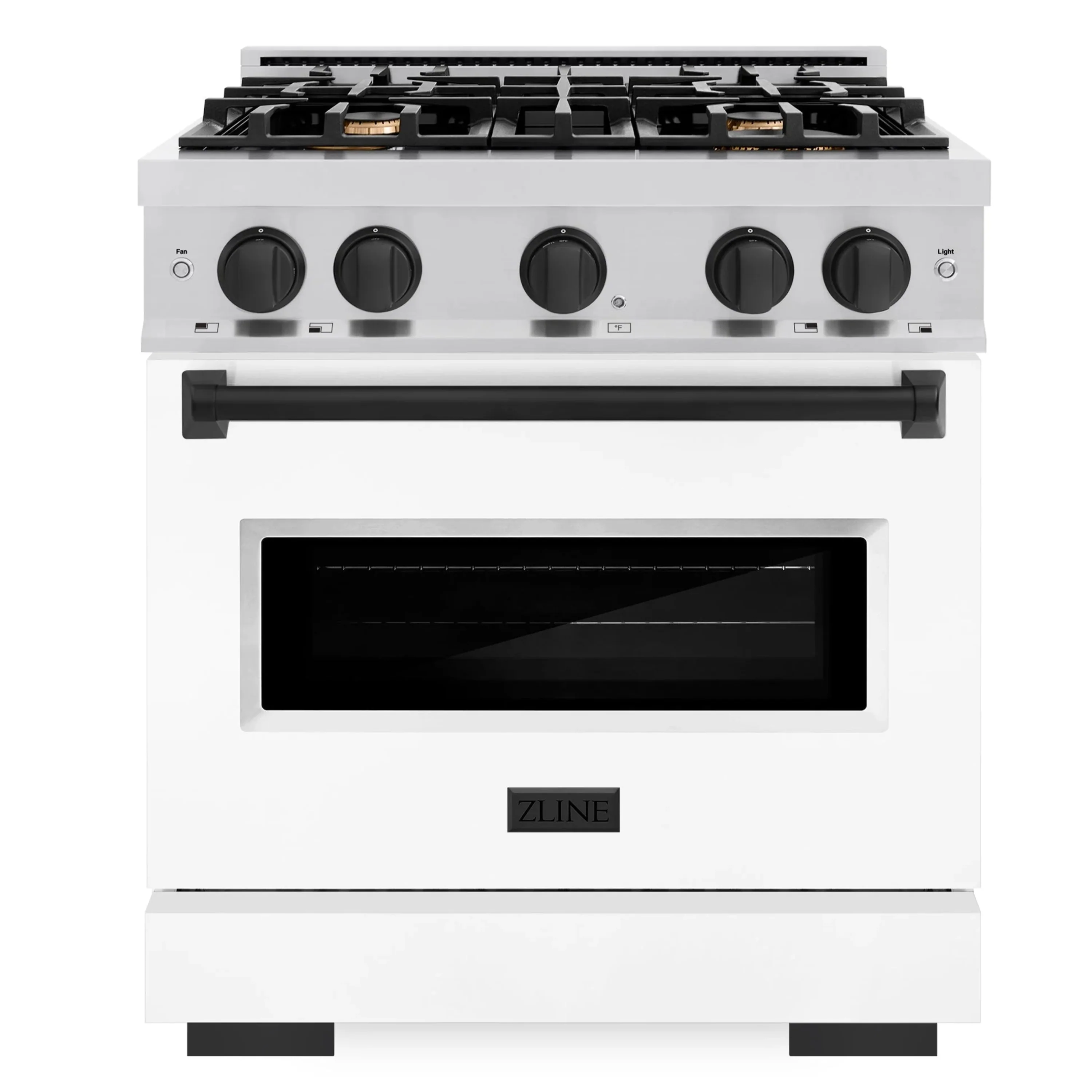 ZLINE Autograph Edition 30-Inch Classic Series Gas Range with 4 Gas Burner Cooktop and 4.2 Cu. Ft. Gas Convection Oven  in Stainless Steel with White Matte Door and Matte Black Accents (CGRZ-WM-30-MB)