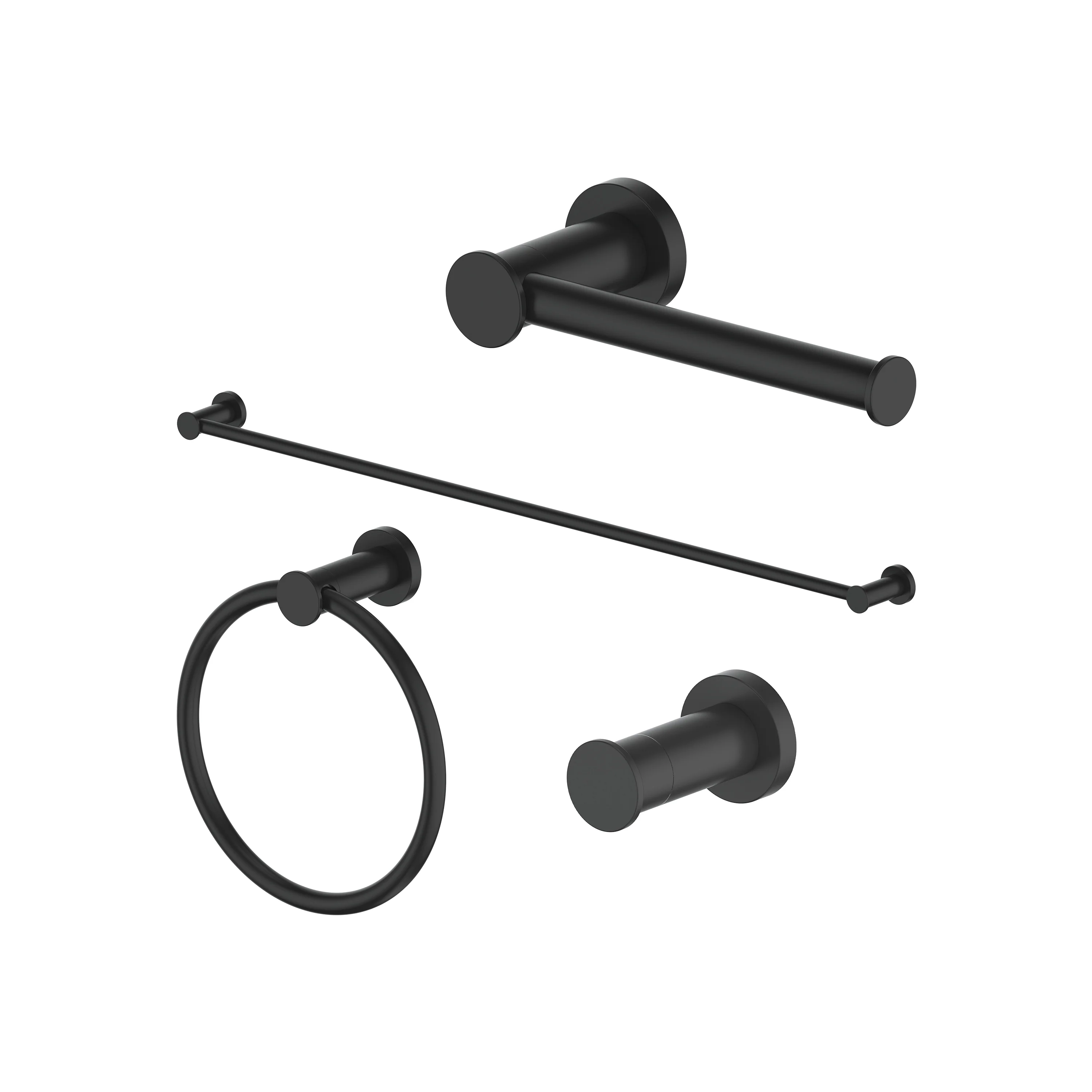 ZLINE Emerald Bay Bathroom Accessories Package with Towel Rail, Hook, Ring and Toliet Paper Holder in Matte Black (4BP-EMBYACC-MB)