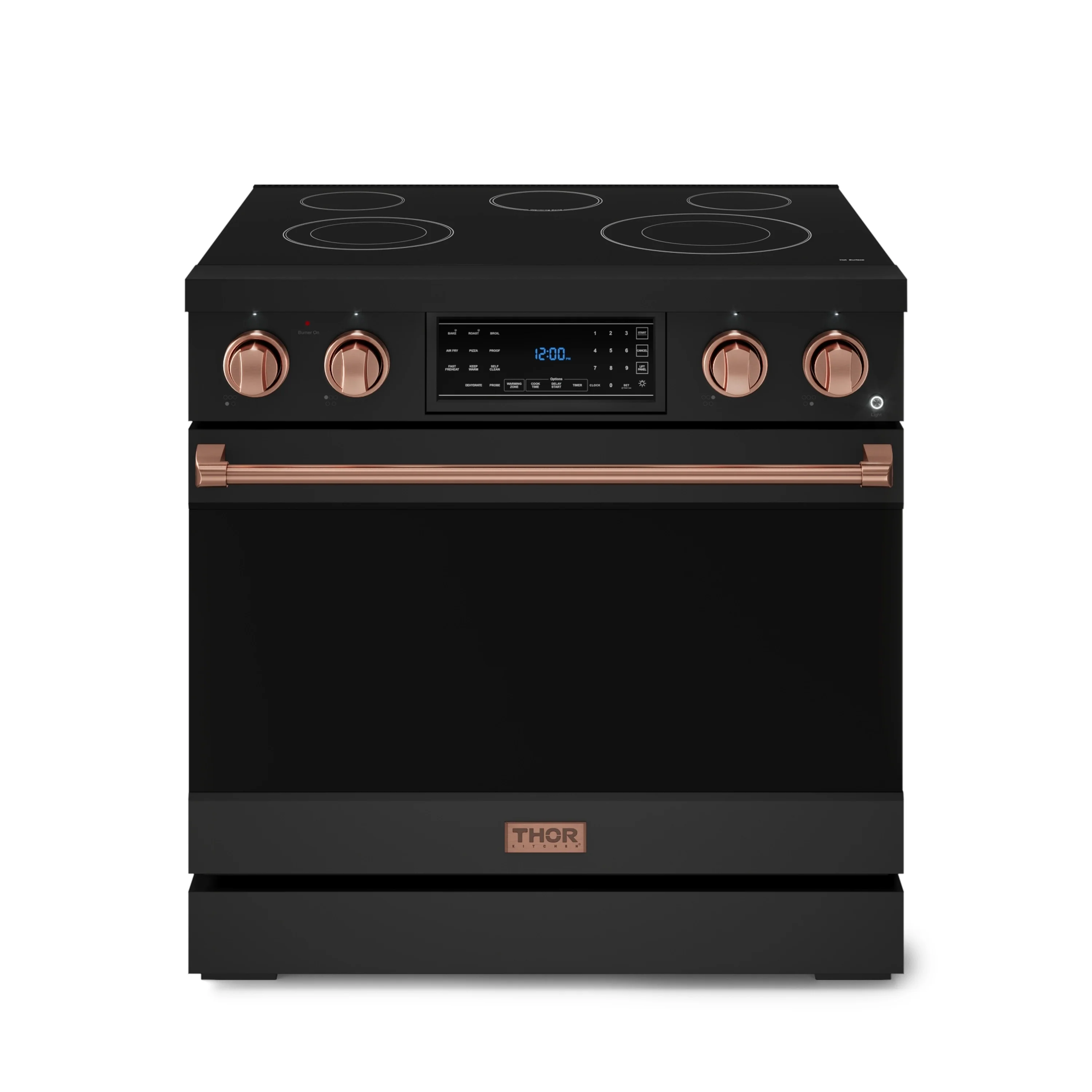 Gordon Ramsay by Thor Kitchen 36-Inch Professional Electric Range with Tilt Panel Touch Control and 6.0 Cu. Ft. Oven with Air Fryer and Self Clean in Black with Rose Gold Trim (RSE36B-RSG)