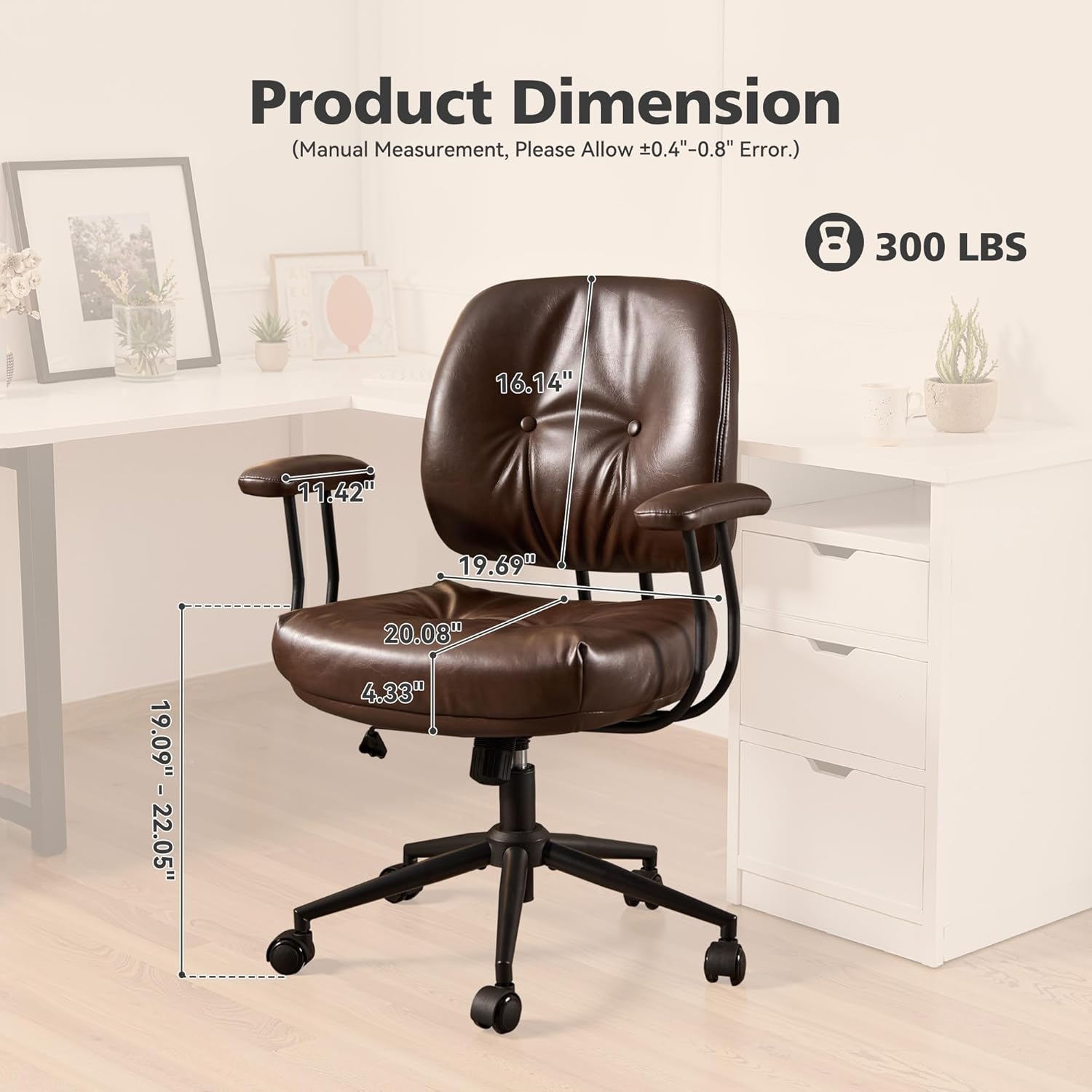 Home Office Desk Chair Office Rubber Casters Ergonomic Computer Chair with Lumbar Support Adjustable Height Rolling Swivel Executive Task Armrests Chair