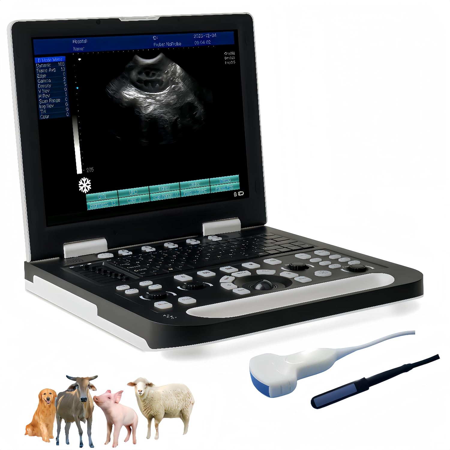 N50 Portable Veterinary Ultrasound Machine, 15-Inch Large Wide Screen for Dog Kennels, Cat Feeders, Sheep Farm, Pig Farm, Cattle Ranch, Horse Farm Pregnancy Check (Convex Probe+Rectal Linear Probe)