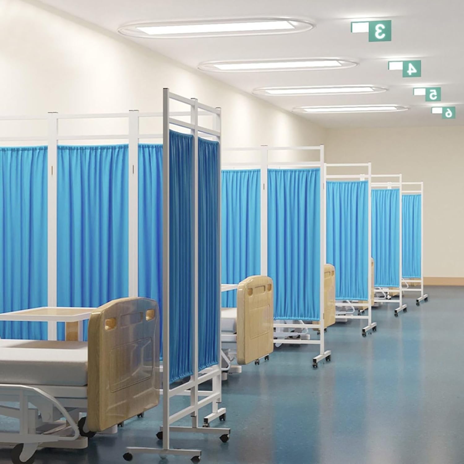 Mobile 5-Panel Medical Privacy Screen Divider with Removable Nylon Fabric for Hospitals, Offices & Salons - Portable Privacy Solution (Color-2)