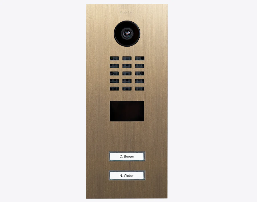 DoorBird D2102V IP Video Door Station, 2 Call Buttons in Real Burnished Brass