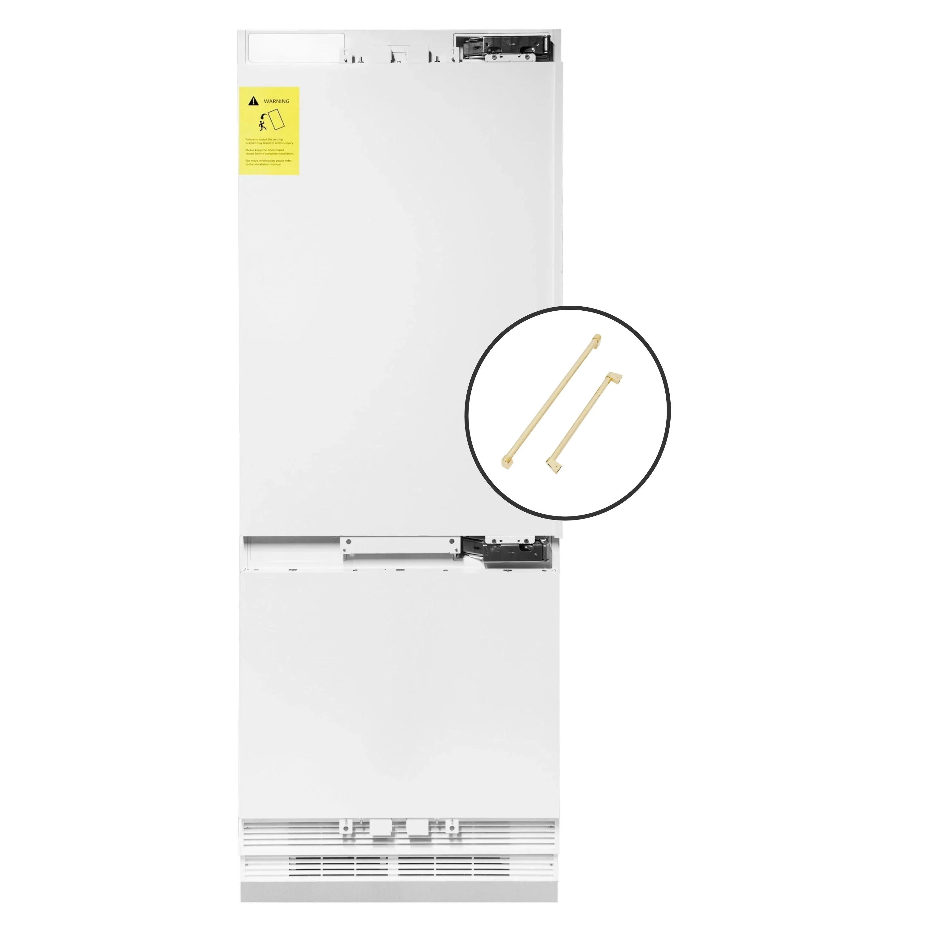 ZLINE Autograph Edition 30-Inch 16.1 cu. ft. Panel Ready Built-in 2-Door Bottom Freezer Refrigerator with Internal Water and Ice Dispenser with Polished Gold Handles (RBIVZ-30-G)