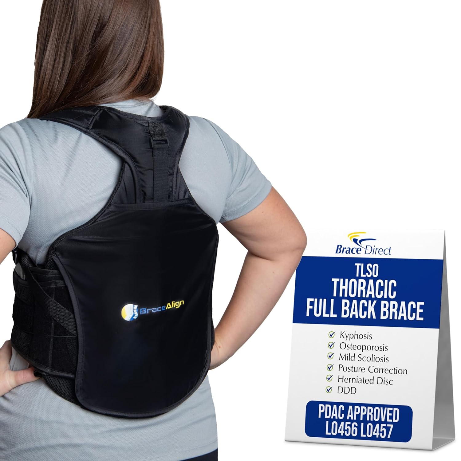 TLSO Thoracic Full Back Brace - Medical Grade Spinal Support for Kyphosis, Scoliosis, Compression Fractures & Post-Surgical Care PDAC L0456/L0457 - Universal Fit 23-50″