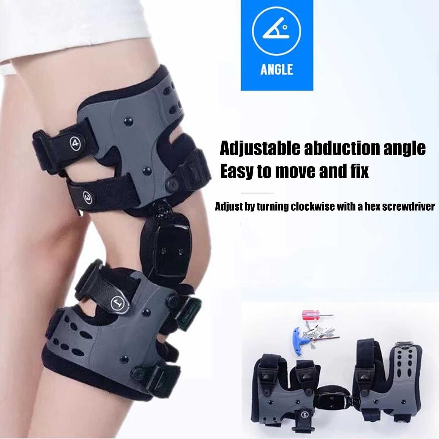 Hinged Knee Brace Adjustable Knee Joint Support Brace Patellar Joint Brace Knee Joint Varus Leg Orthosis for Women Men (Black-Right
