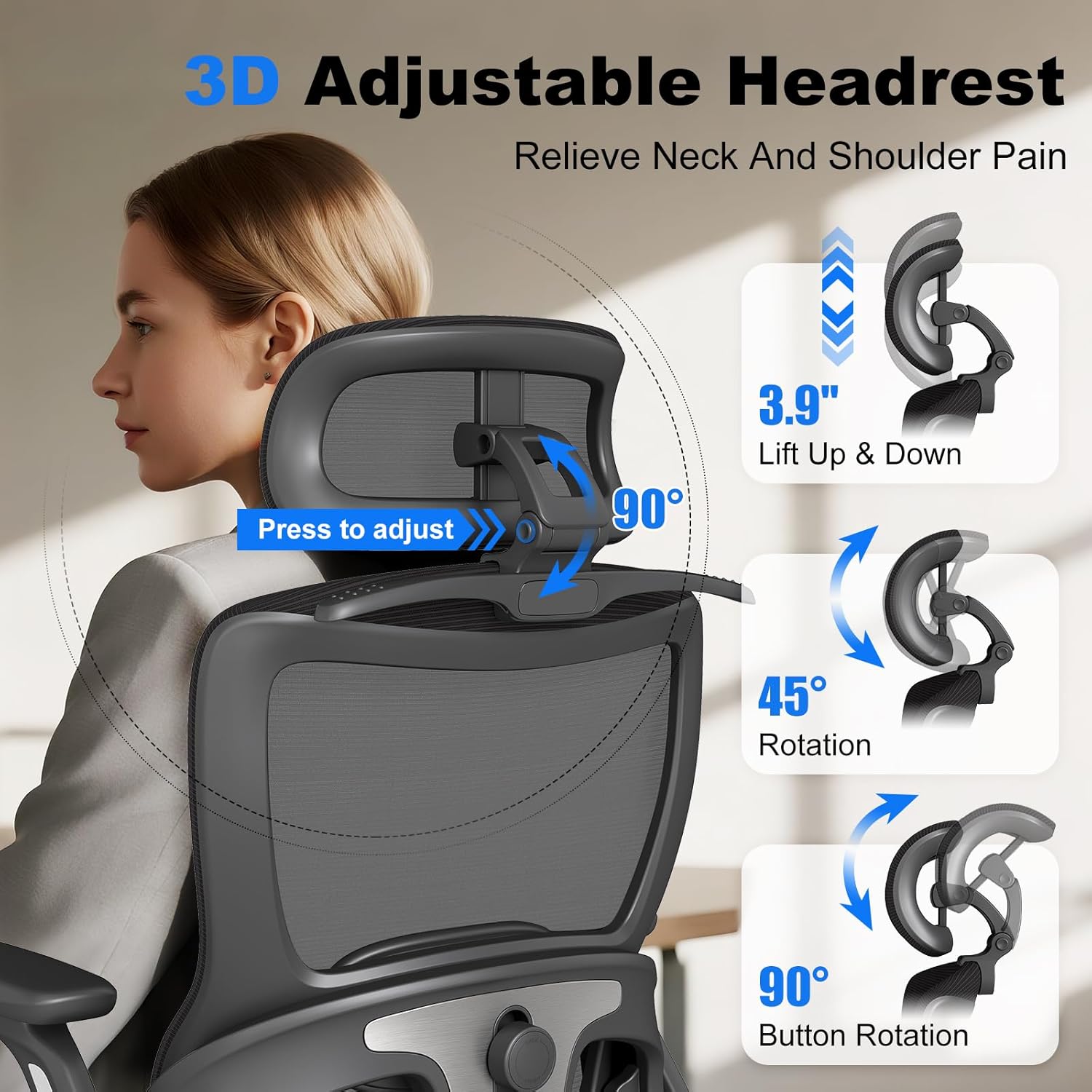 ZZH Ergonomic Office Chair with Footrest, High-Back Home Desk Chair with Adjustable Lumbar Support, Headrest, Flip-Up Arms, 90-135° Tilt Lock, and Wide Cushion, Big and Tall Mesh Computer Seating