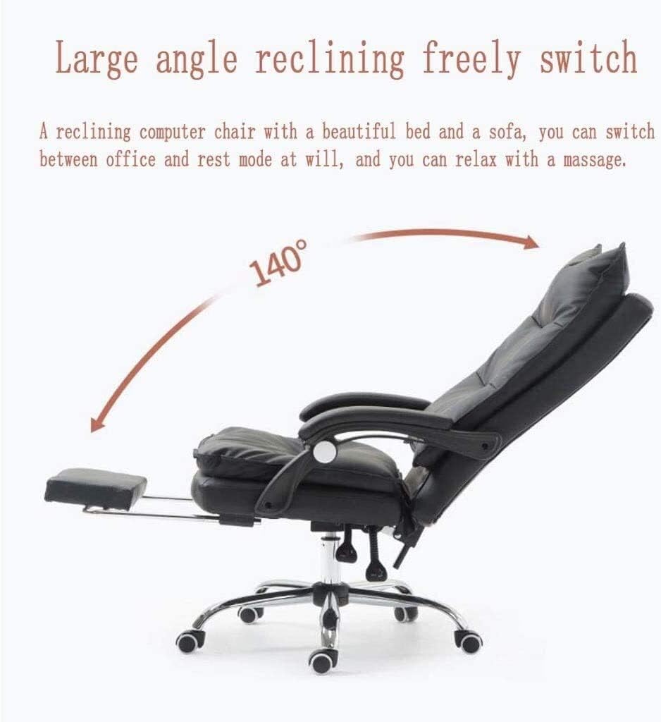 High-Back Leather Executive Swivel Adjustable Swivel Office Desk Chair with Armrests Lumbar Support Desk Ergonomic Chair Office Chair Study Room Chair Home Game Chair Lunch,Black-With footrest