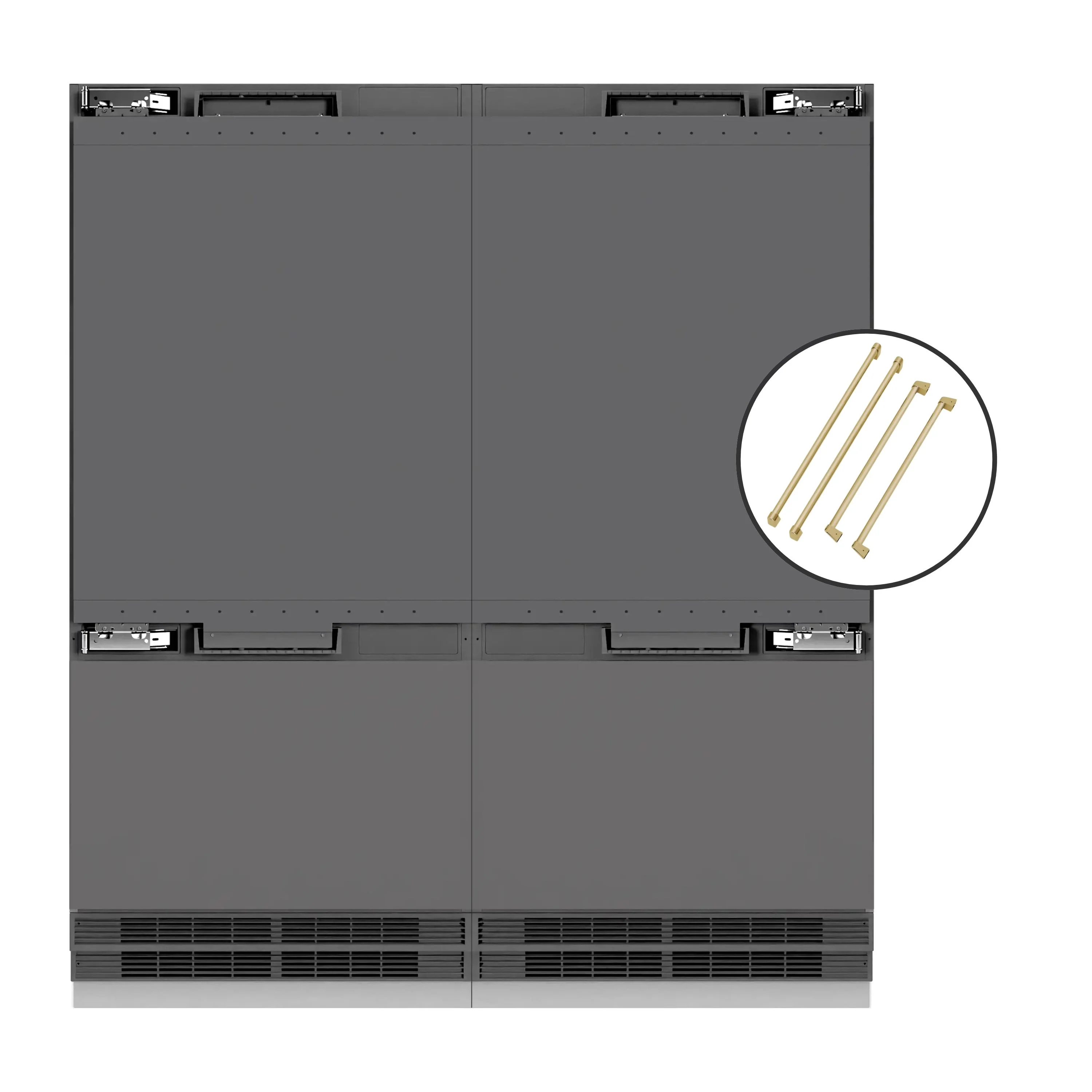 ZLINE Autograph Edition 72-Inch 39.6 Cu. Ft. French Door Built-In Bottom Freezer Refrigerator with Water Dispensers and Ice Makers in Panel Ready with Graphite Gray Interior and Champagne Bronze Accents (GRBITZ-72-CB)