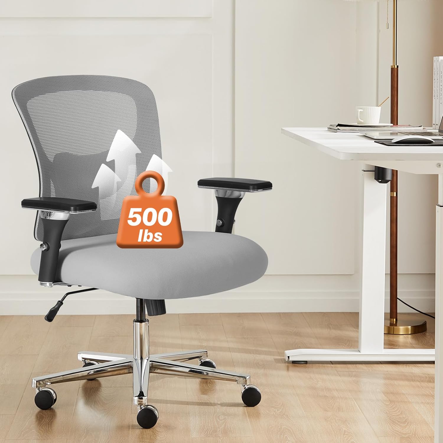 Sweetcrispy Big and Tall Office Desk Chair with Lumbar Support, 500lbs Heavy Duty Mesh Ergonomic Computer Chair with 4D Armrest and Wide Comfy Seat, Wheels for Adult