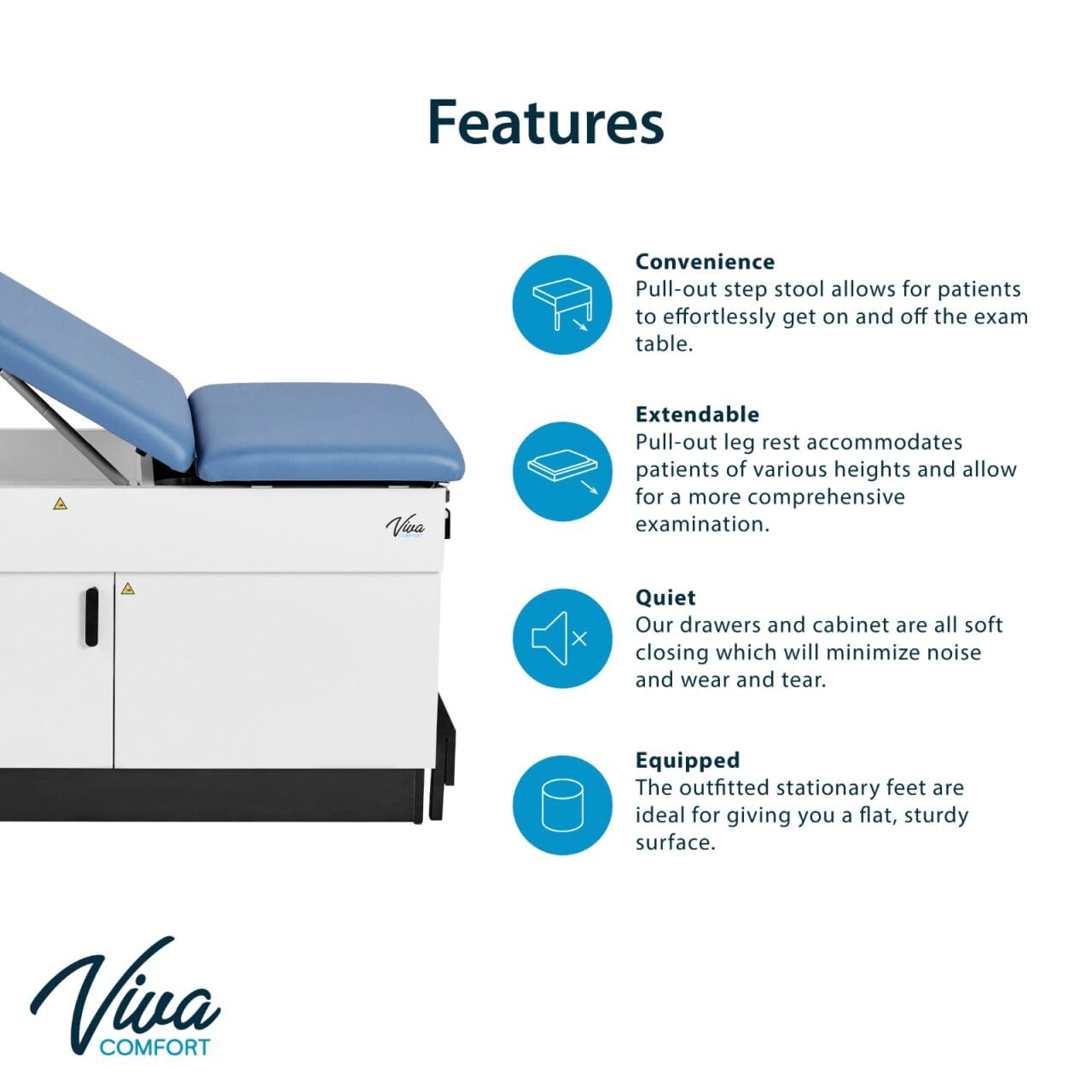 Slim Line Medical Exam Table with Stirrups, Blue, 420 lbs Weight Capacity