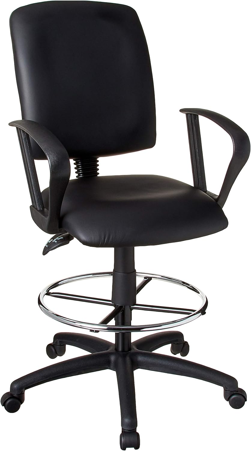 BOSS Multi-Function Leatherplus Drafting Stool with Loop Arms, Black (B1647)