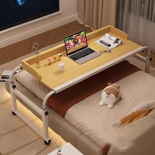 Tiltable Tabletop Bedside Workstation Laptop Desk,Over-Bed Table Adjustable Height Overbed Table with Wheels for King Size Beds Rolling Desk for Hospital and Home Use