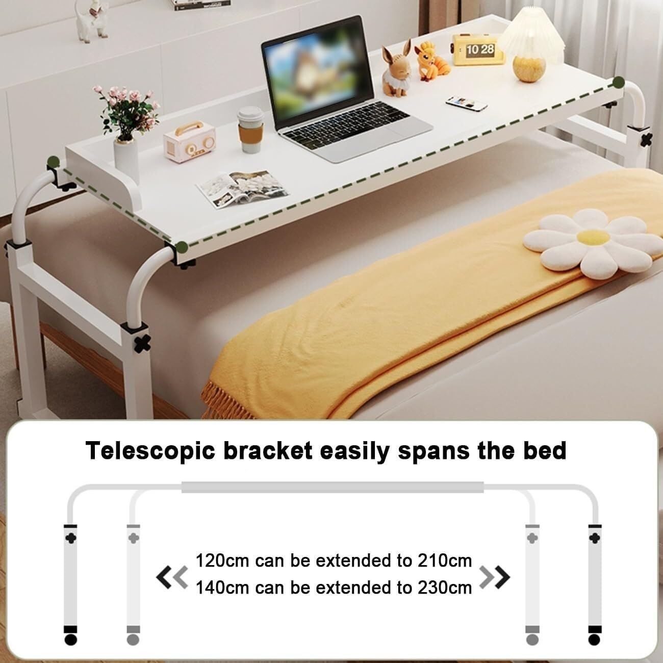 Overbed Table with Wheels, Rolling Laptop Table Over Bed Desk, Standing Workstation Laptop Cart, Home Office Hospital Workstation Table