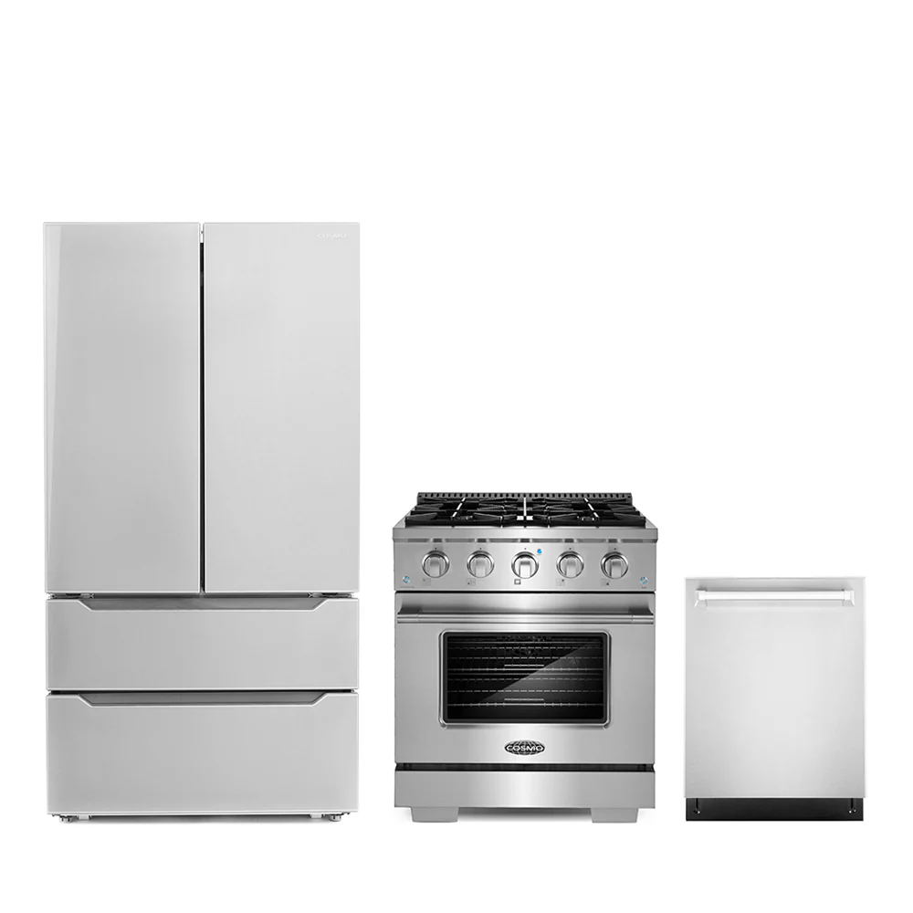 Cosmo 3 - Piece Appliance Package - 30-Inch Gas Range, 24-Inch Dishwasher and French Door Refrigerator (COS-3PKG-004)
